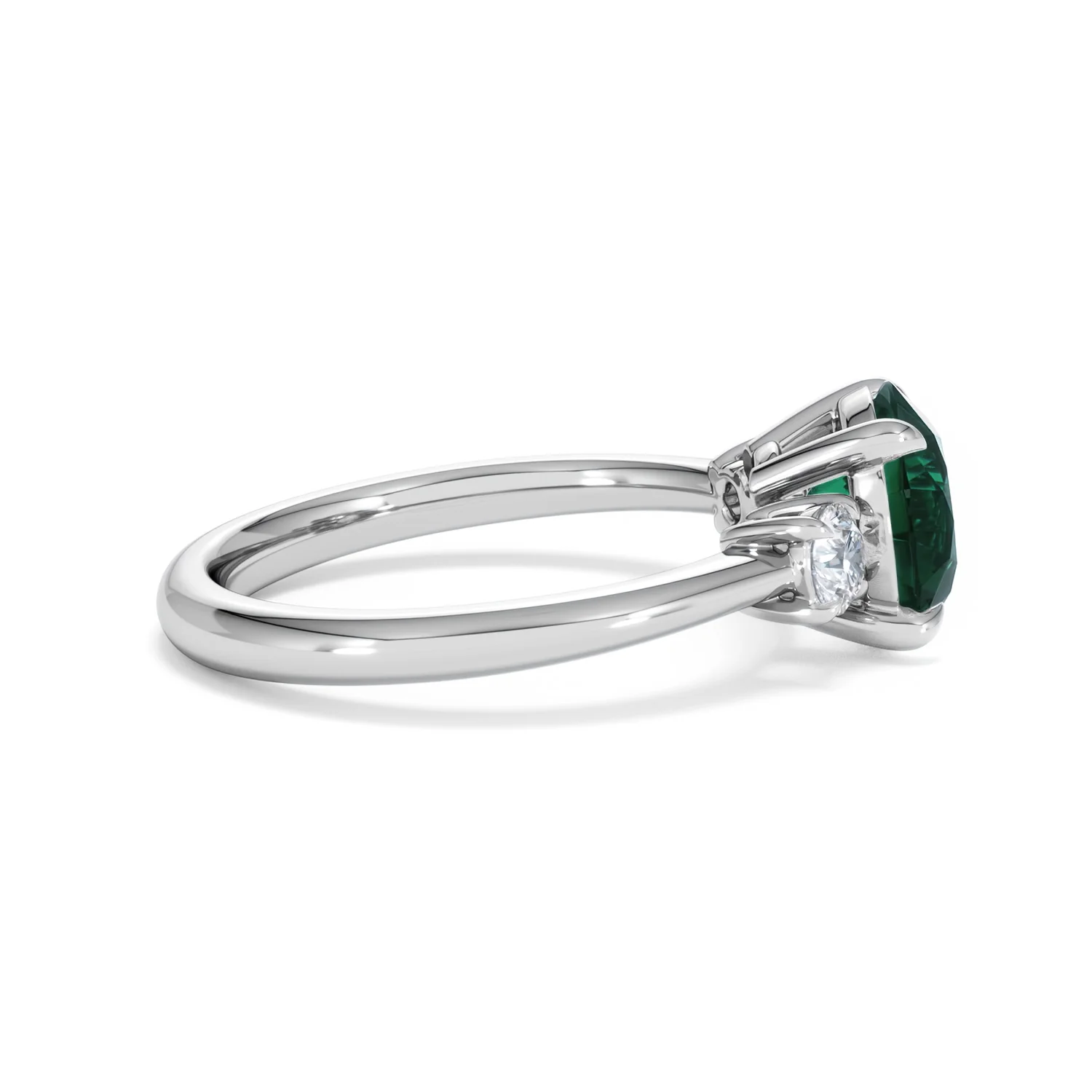 Solene 2.00ct Round Cut Lab Emerald and Lab Diamond 3 Stone Engagement Ring in 18K White Gold - Image 29