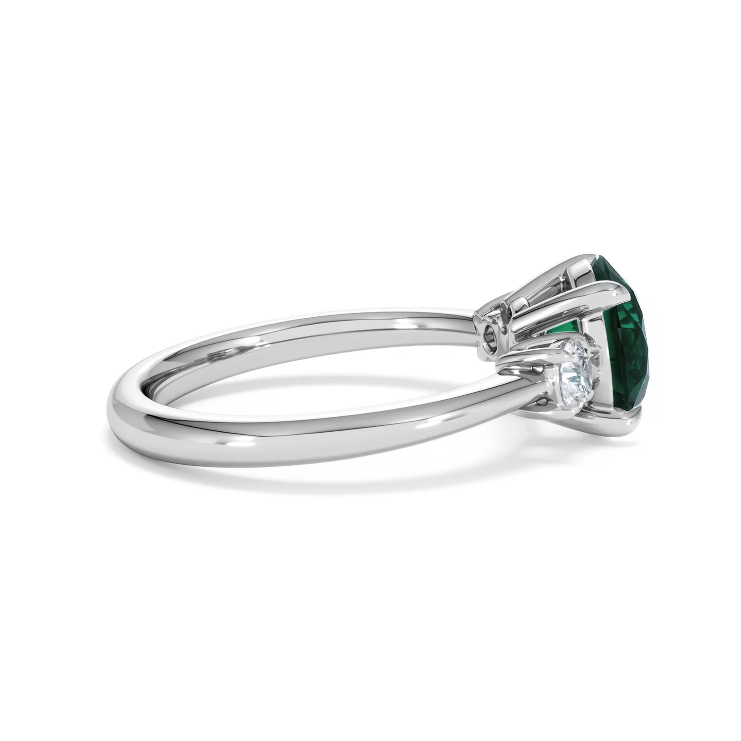 Solene 2.00ct Round Cut Lab Emerald and Lab Diamond 3 Stone Engagement Ring in 18K White Gold - Image 30
