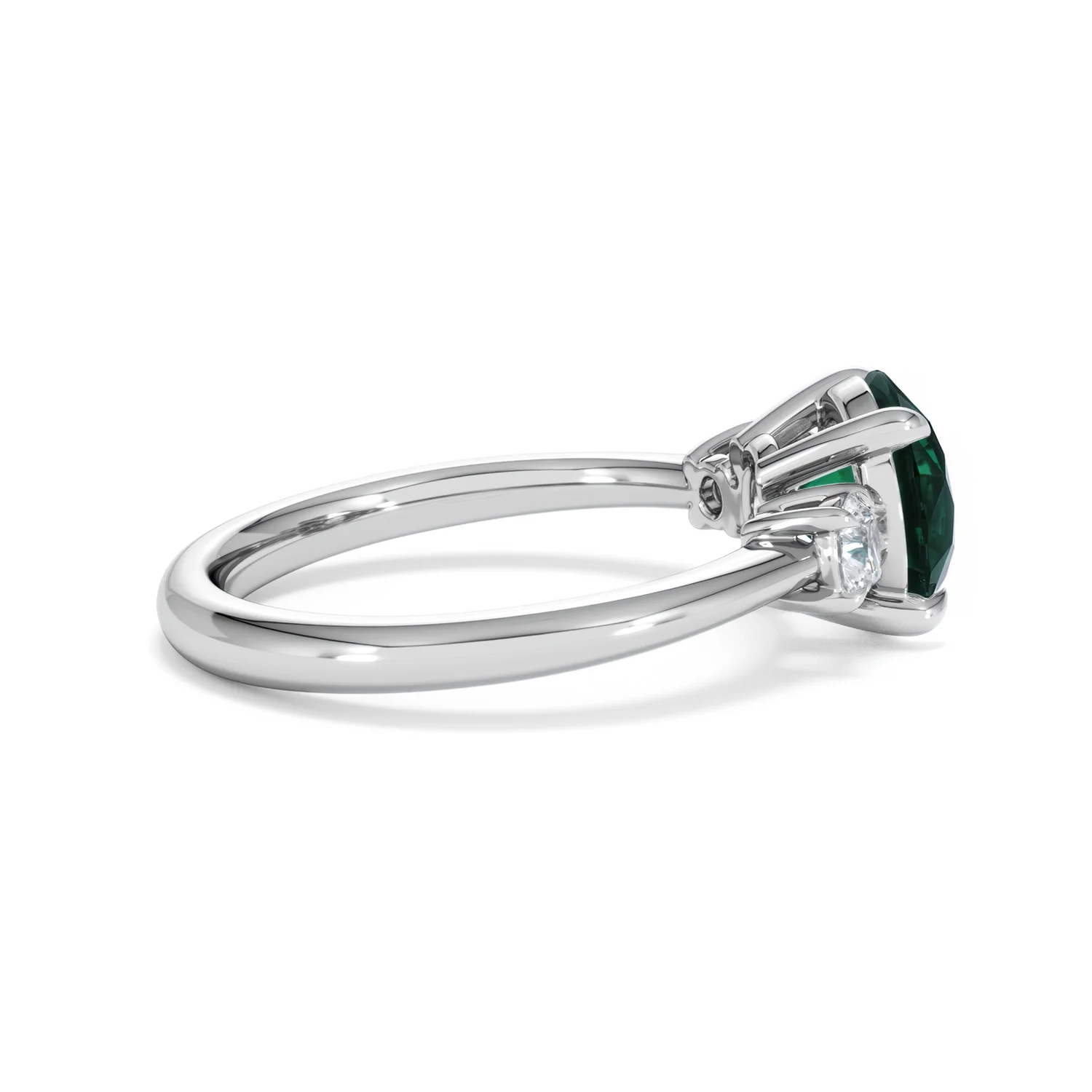 Solene 2.00ct Round Cut Lab Emerald and Lab Diamond 3 Stone Engagement Ring in 18K White Gold - Image 31