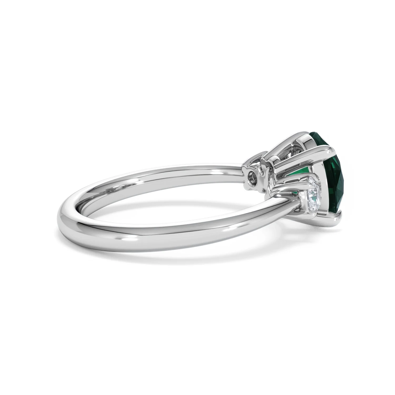 Solene 2.00ct Round Cut Lab Emerald and Lab Diamond 3 Stone Engagement Ring in 18K White Gold - Image 32