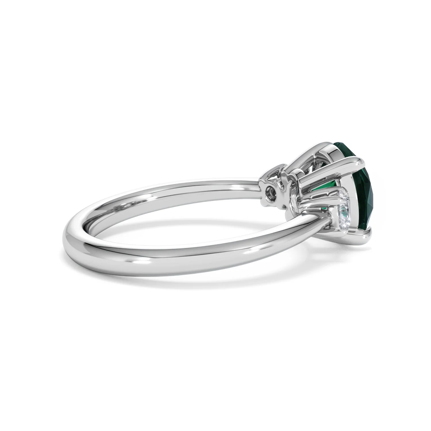 Solene 2.00ct Round Cut Lab Emerald and Lab Diamond 3 Stone Engagement Ring in 18K White Gold - Image 33