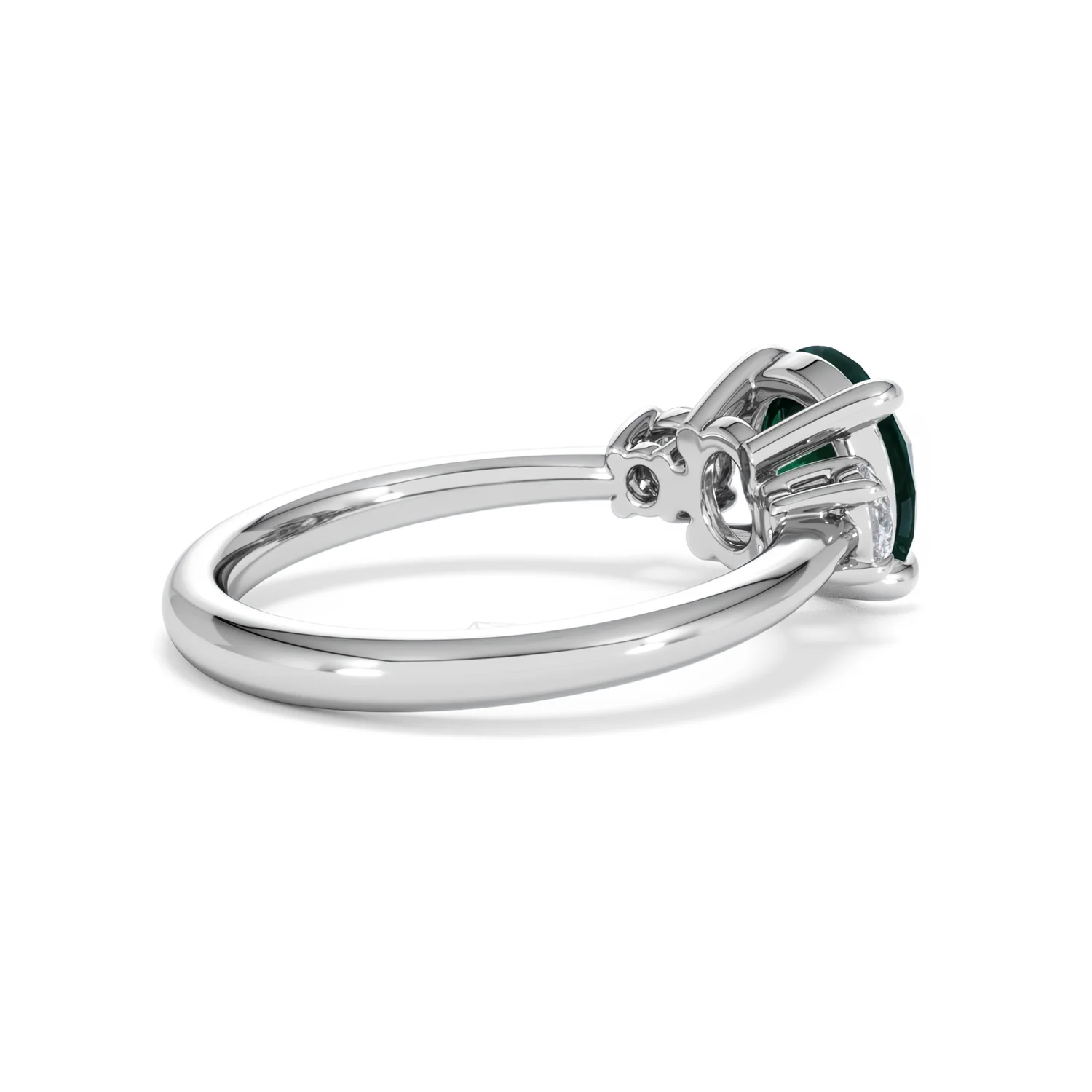 Solene 2.00ct Round Cut Lab Emerald and Lab Diamond 3 Stone Engagement Ring in 18K White Gold - Image 36