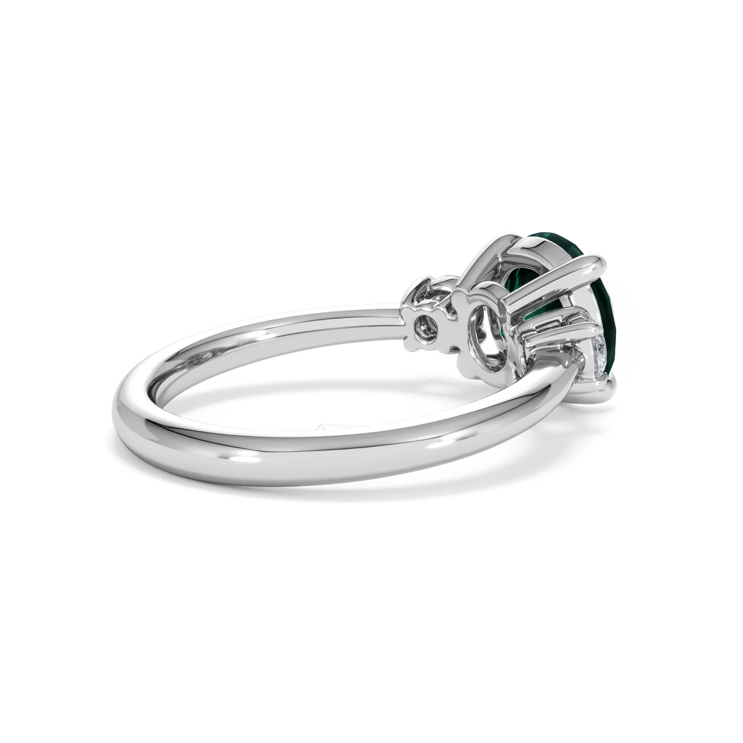 Solene 2.00ct Round Cut Lab Emerald and Lab Diamond 3 Stone Engagement Ring in 18K White Gold - Image 37