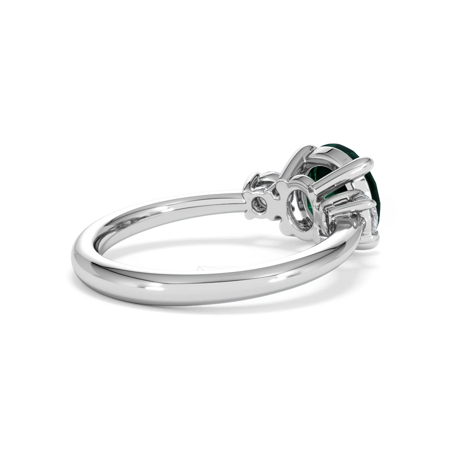 Solene 2.00ct Round Cut Lab Emerald and Lab Diamond 3 Stone Engagement Ring in 18K White Gold - Image 38