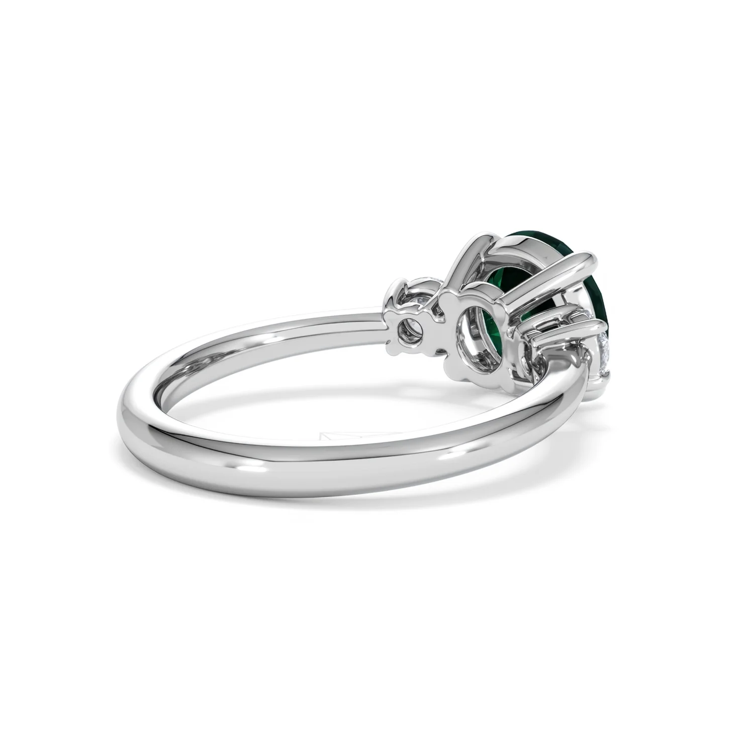 Solene 2.00ct Round Cut Lab Emerald and Lab Diamond 3 Stone Engagement Ring in 18K White Gold - Image 39