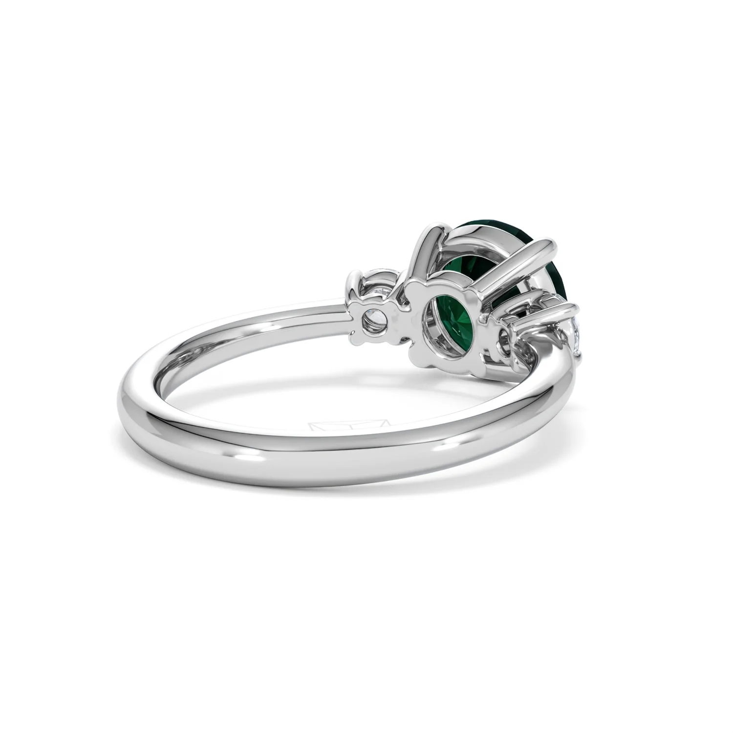 Solene 2.00ct Round Cut Lab Emerald and Lab Diamond 3 Stone Engagement Ring in 18K White Gold - Image 41