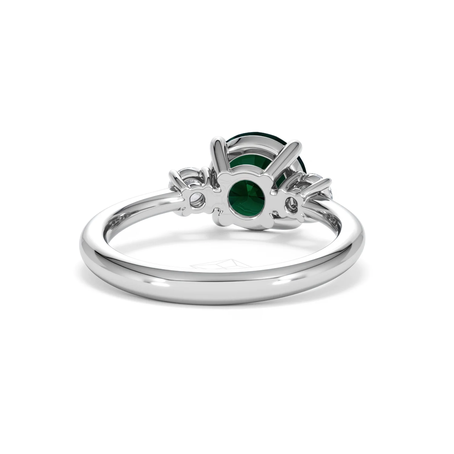 Solene 2.00ct Round Cut Lab Emerald and Lab Diamond 3 Stone Engagement Ring in 18K White Gold - Image 46