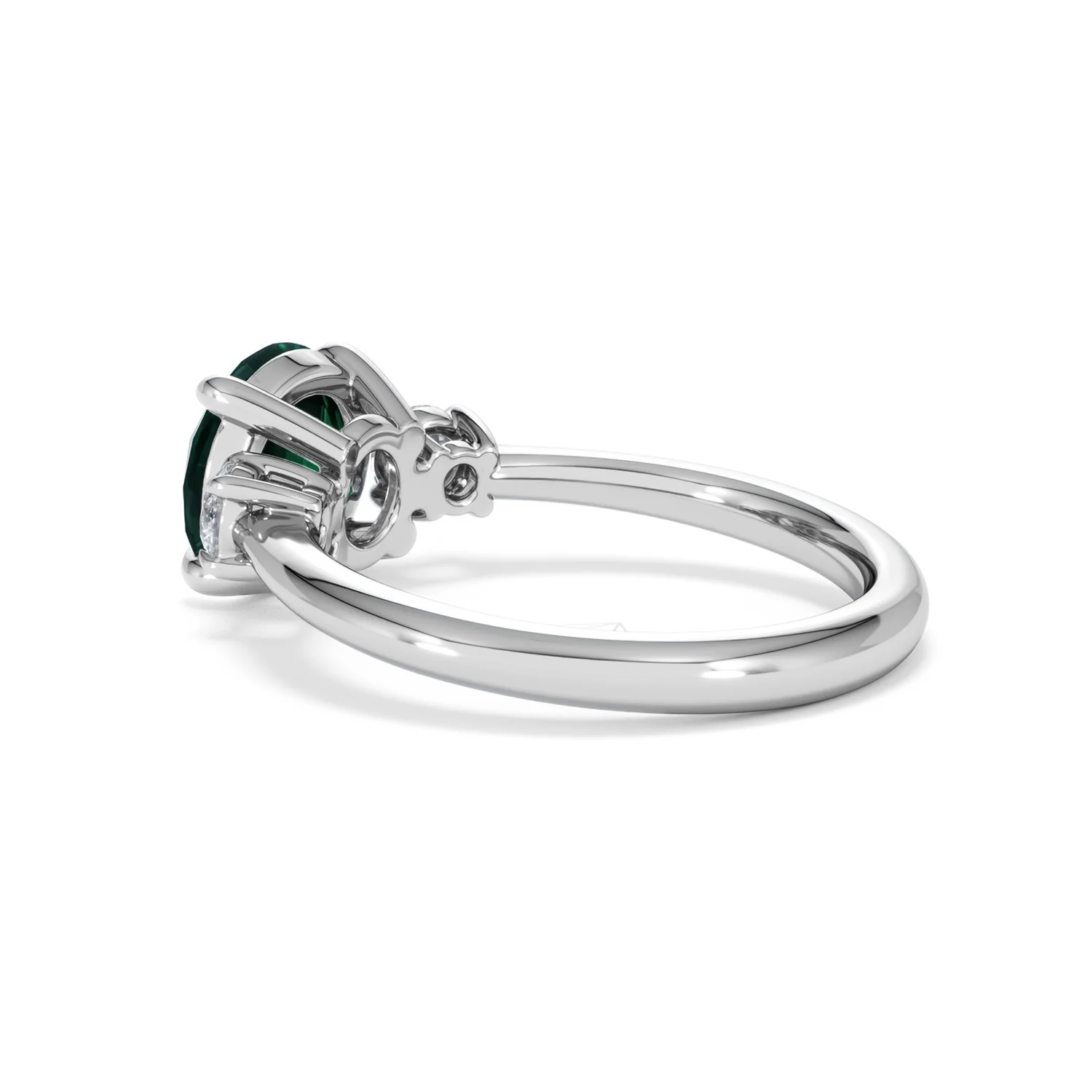 Solene 2.00ct Round Cut Lab Emerald and Lab Diamond 3 Stone Engagement Ring in 18K White Gold - Image 61