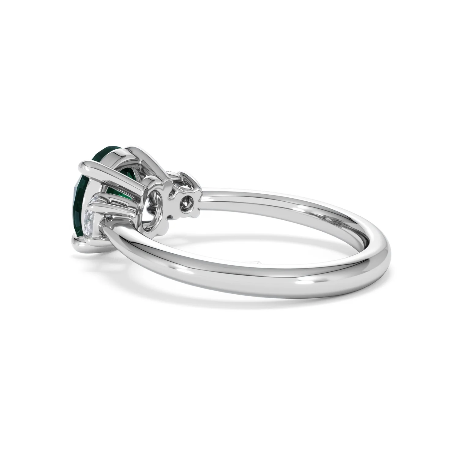 Solene 2.00ct Round Cut Lab Emerald and Lab Diamond 3 Stone Engagement Ring in 18K White Gold - Image 62