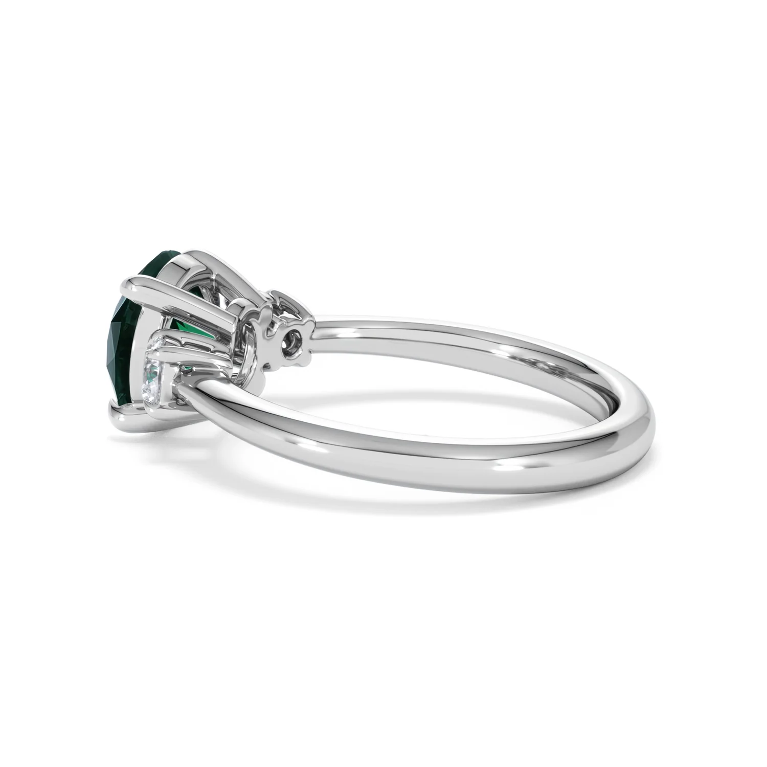 Solene 2.00ct Round Cut Lab Emerald and Lab Diamond 3 Stone Engagement Ring in 18K White Gold - Image 64
