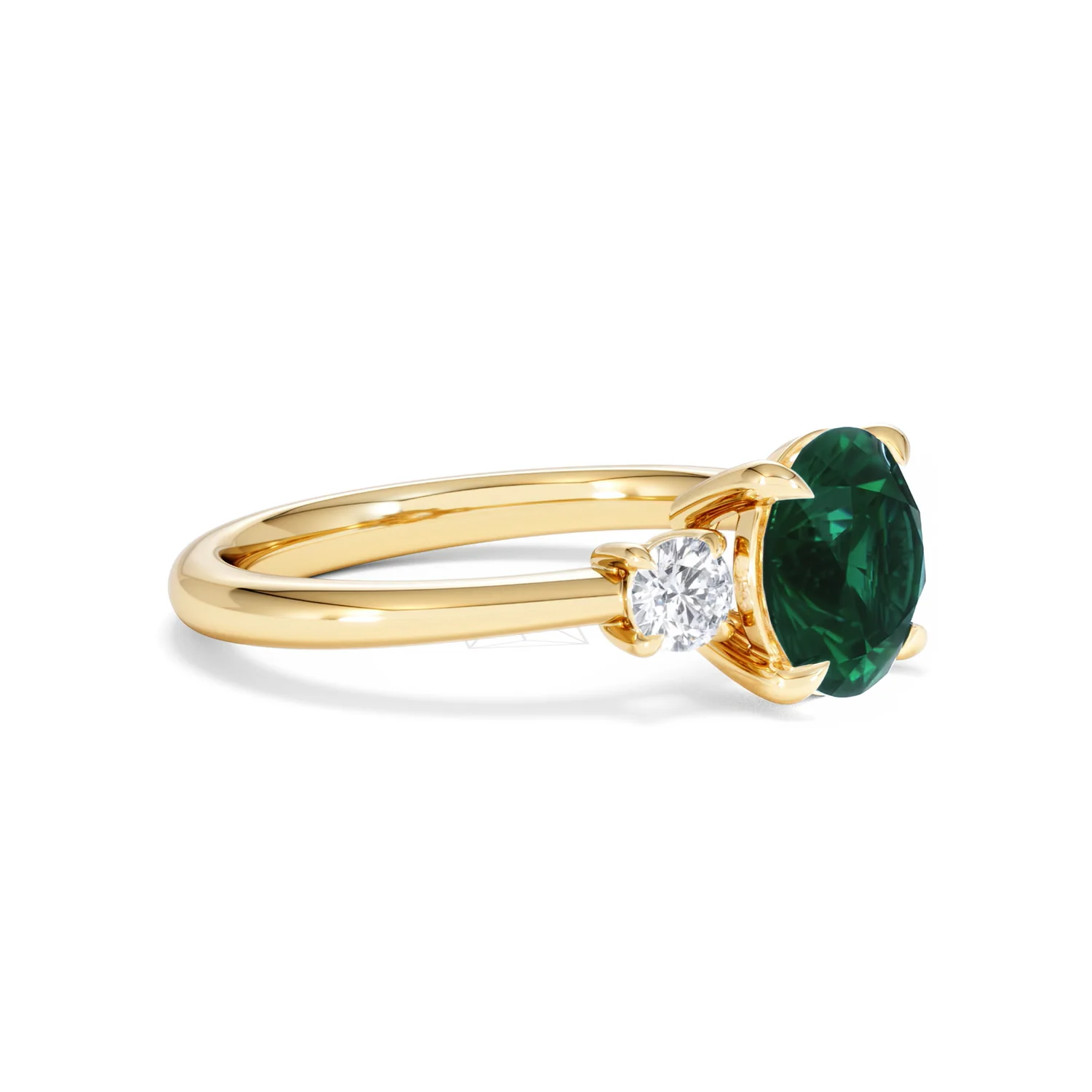 Solene 2.00ct Round Cut Lab Emerald and Lab Diamond 3 Stone Engagement Ring in 18K Yellow Gold - Image 21