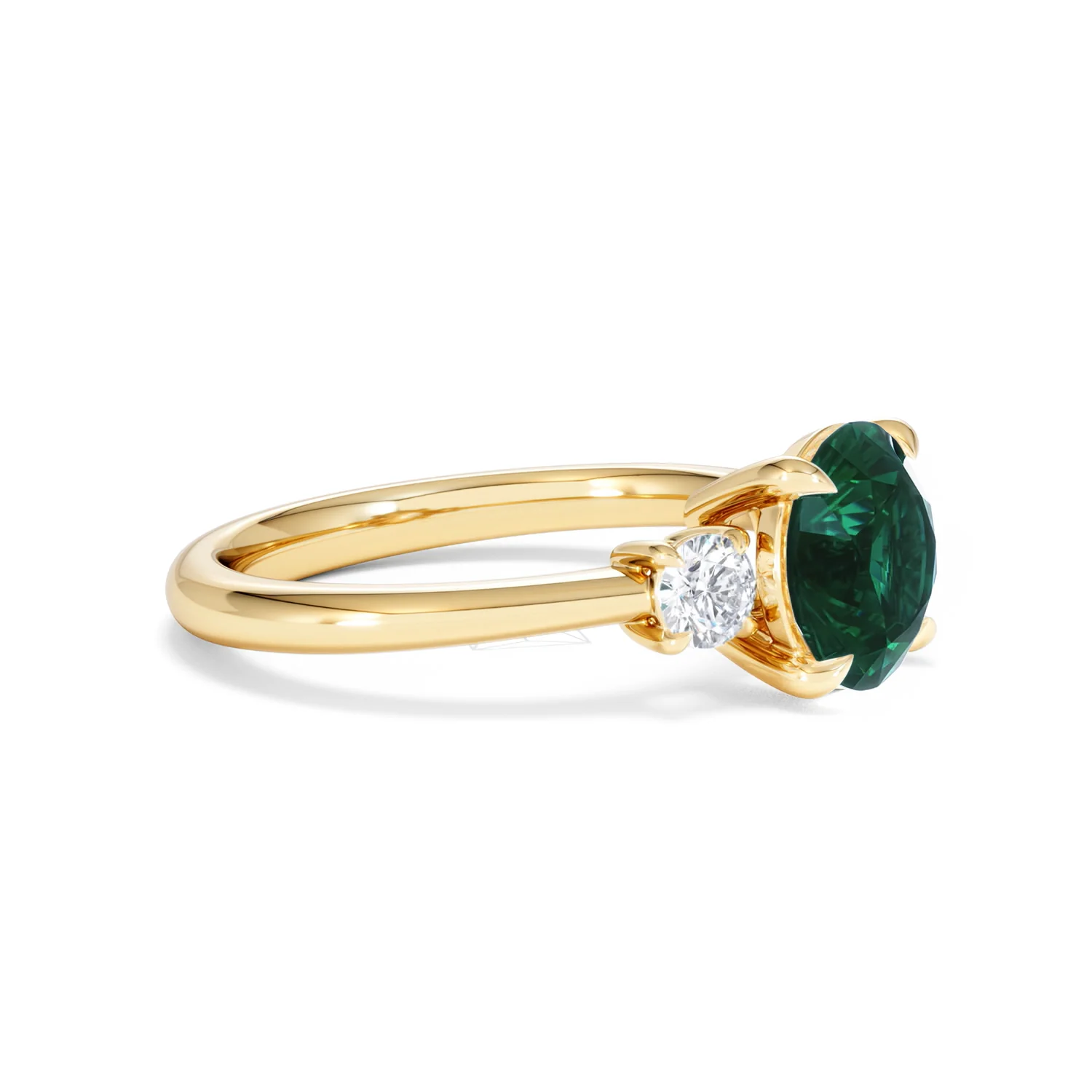 Solene 2.00ct Round Cut Lab Emerald and Lab Diamond 3 Stone Engagement Ring in 18K Yellow Gold - Image 22