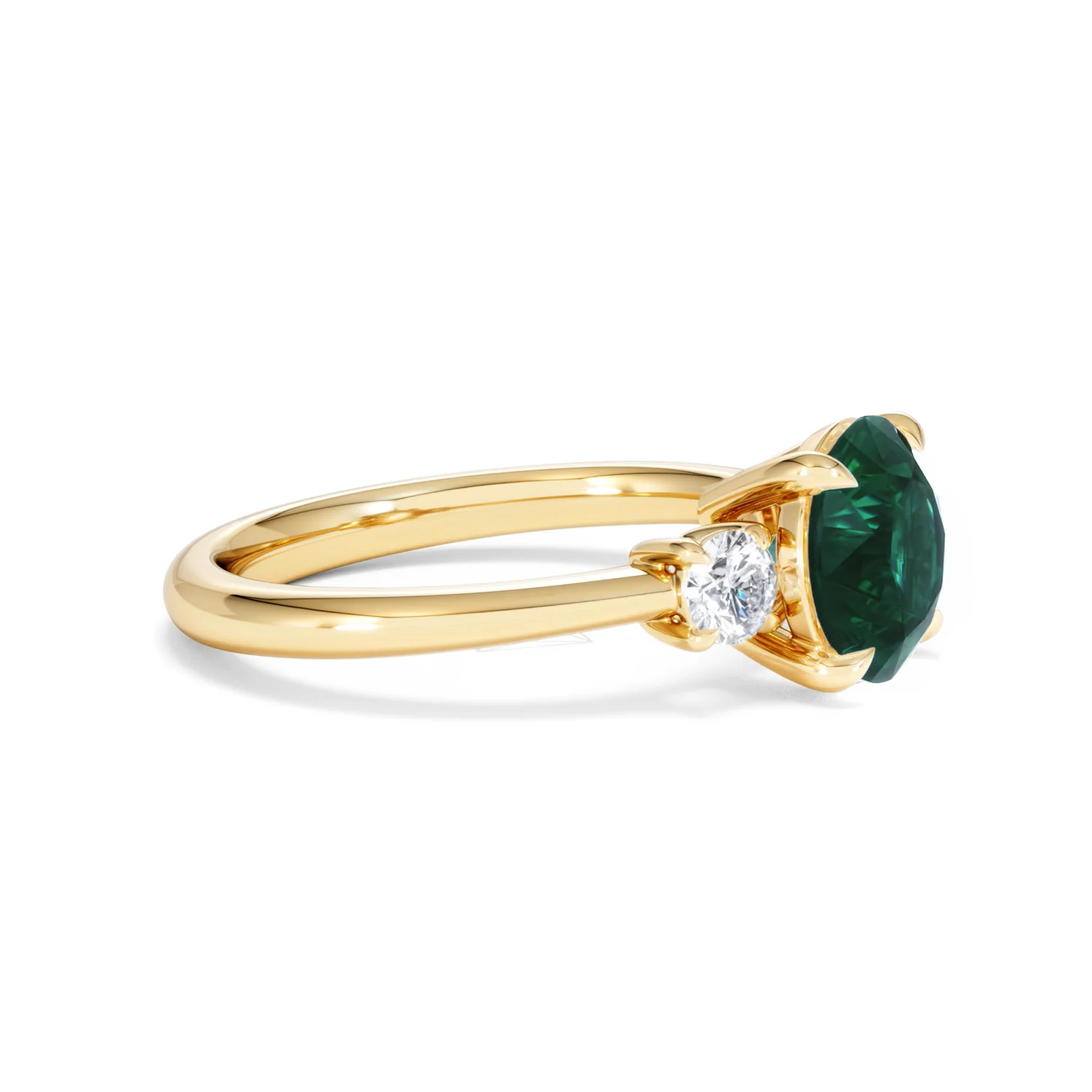 Solene 2.00ct Round Cut Lab Emerald and Lab Diamond 3 Stone Engagement Ring in 18K Yellow Gold - Image 23