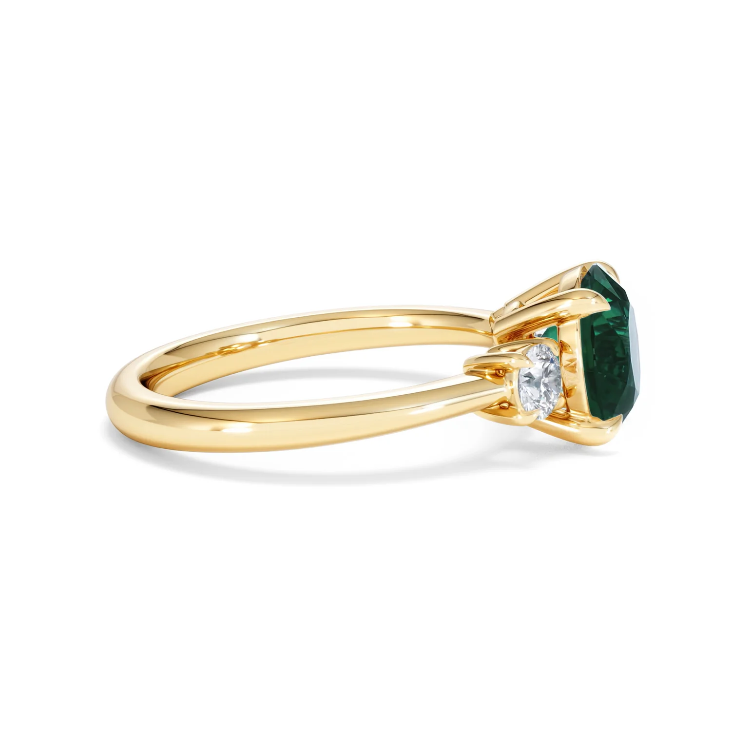Solene 2.00ct Round Cut Lab Emerald and Lab Diamond 3 Stone Engagement Ring in 18K Yellow Gold - Image 27