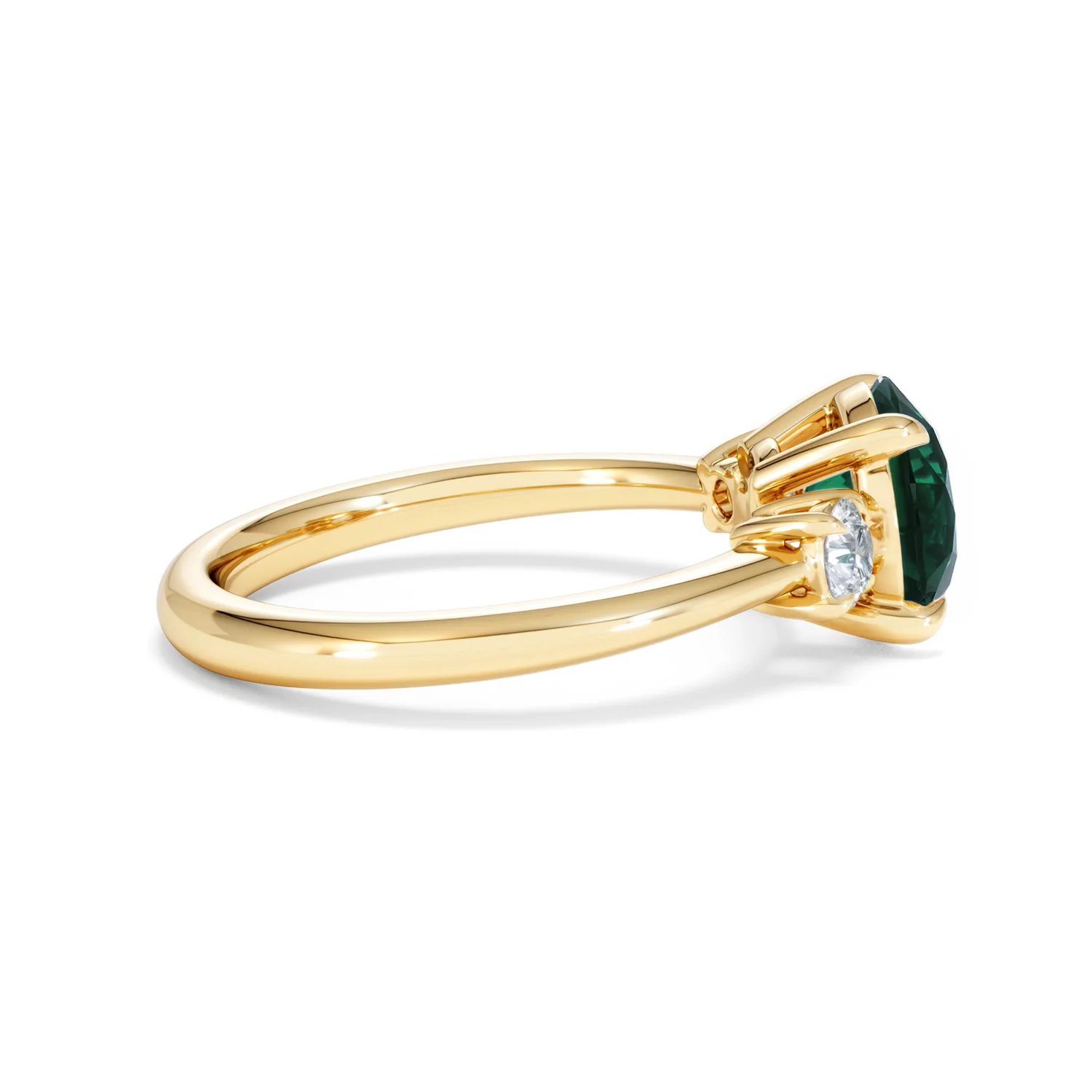 Solene 2.00ct Round Cut Lab Emerald and Lab Diamond 3 Stone Engagement Ring in 18K Yellow Gold - Image 30