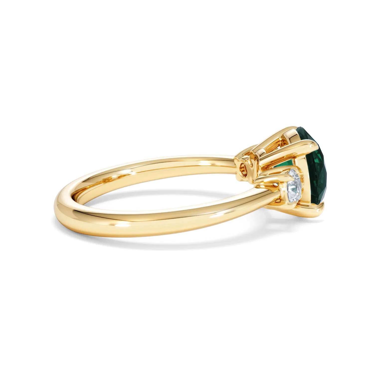Solene 2.00ct Round Cut Lab Emerald and Lab Diamond 3 Stone Engagement Ring in 18K Yellow Gold - Image 31