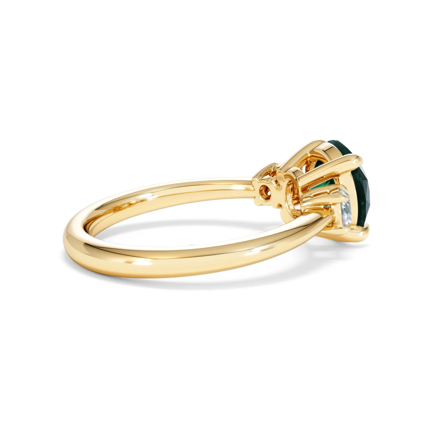Solene 2.00ct Round Cut Lab Emerald and Lab Diamond 3 Stone Engagement Ring in 18K Yellow Gold - Image 34