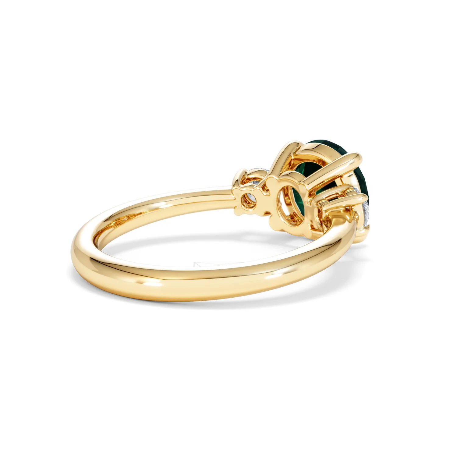 Solene 2.00ct Round Cut Lab Emerald and Lab Diamond 3 Stone Engagement Ring in 18K Yellow Gold - Image 39