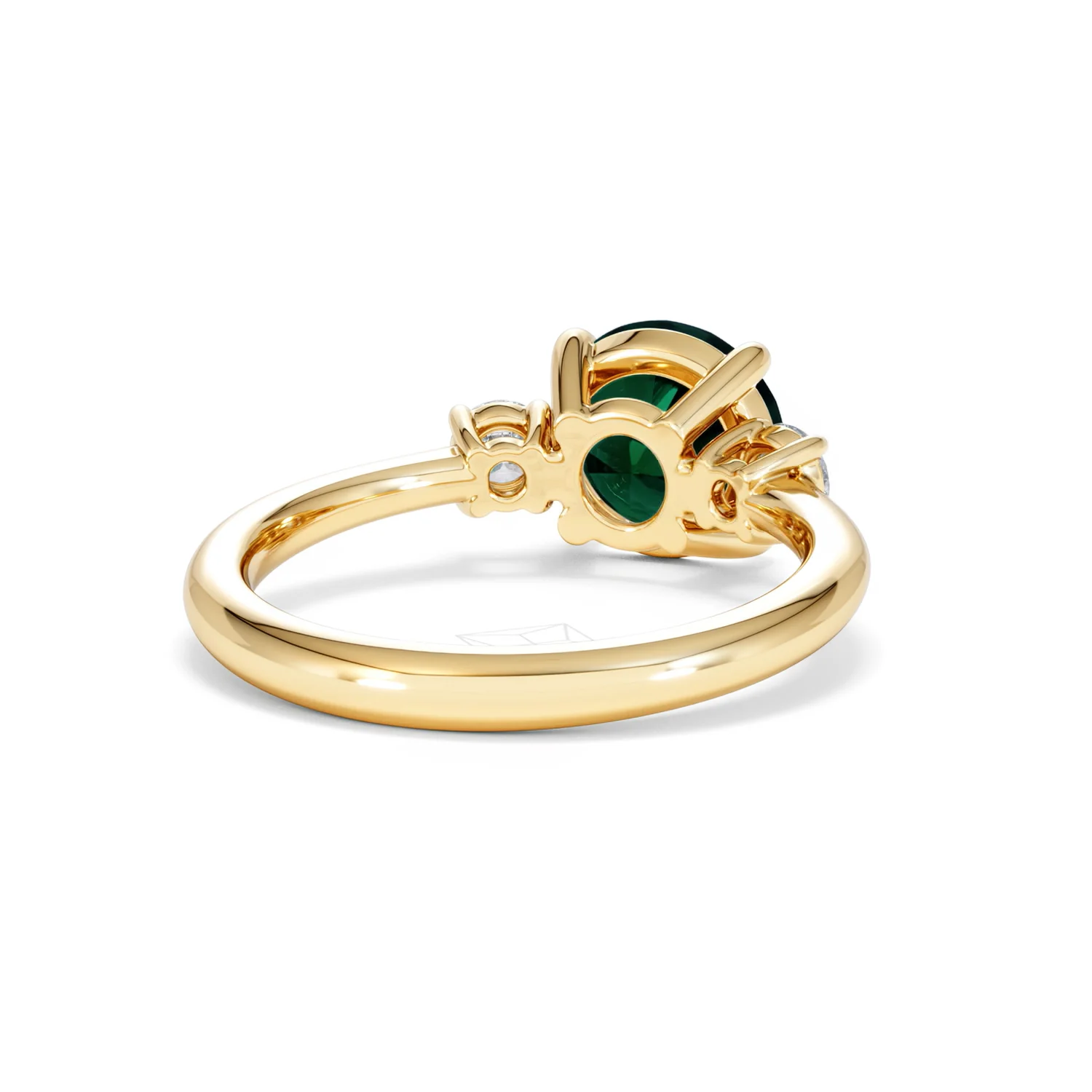 Solene 2.00ct Round Cut Lab Emerald and Lab Diamond 3 Stone Engagement Ring in 18K Yellow Gold - Image 44