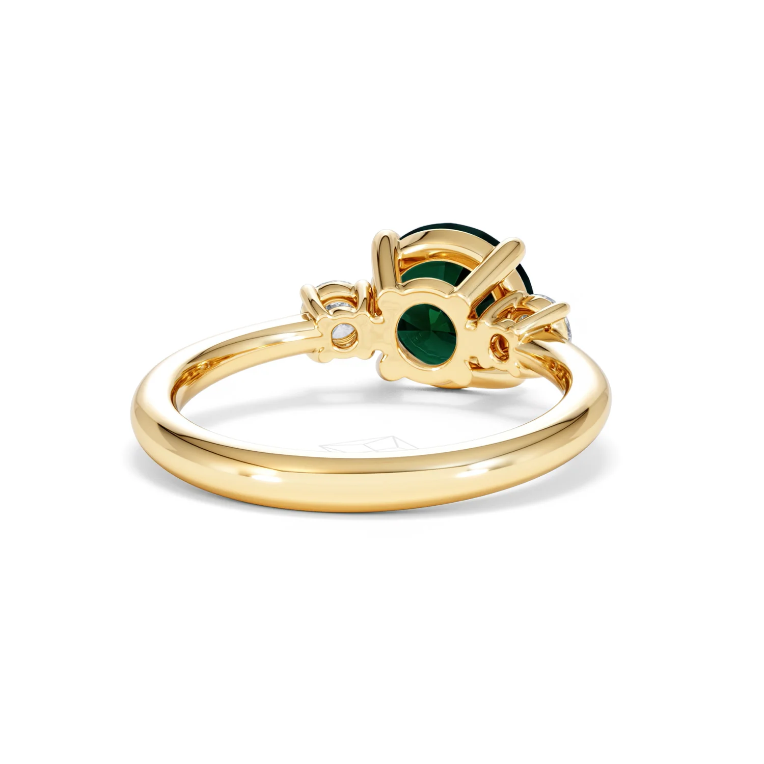 Solene 2.00ct Round Cut Lab Emerald and Lab Diamond 3 Stone Engagement Ring in 18K Yellow Gold - Image 45