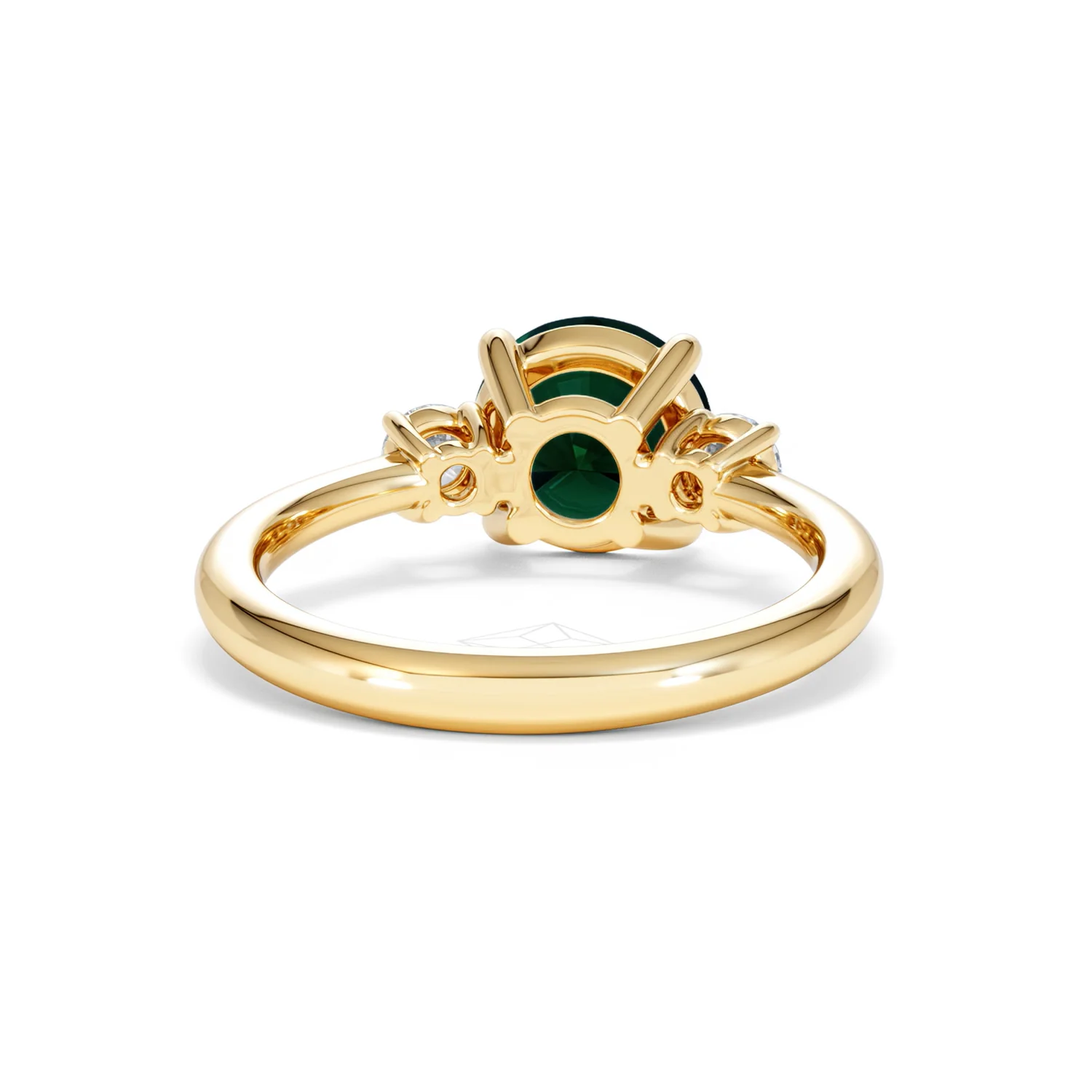 Solene 2.00ct Round Cut Lab Emerald and Lab Diamond 3 Stone Engagement Ring in 18K Yellow Gold - Image 47