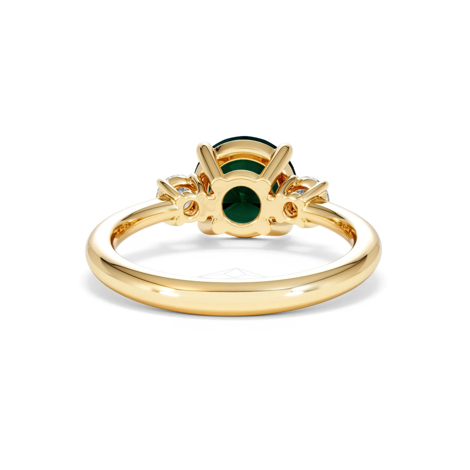 Solene 2.00ct Round Cut Lab Emerald and Lab Diamond 3 Stone Engagement Ring in 18K Yellow Gold - Image 48