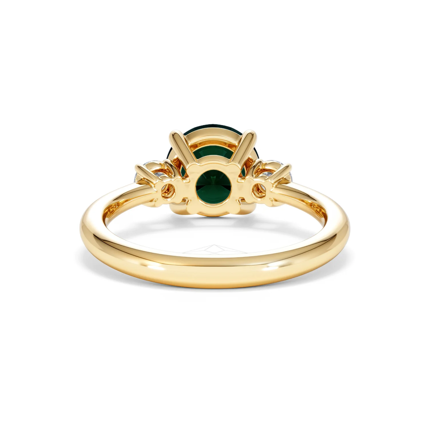 Solene 2.00ct Round Cut Lab Emerald and Lab Diamond 3 Stone Engagement Ring in 18K Yellow Gold - Image 49