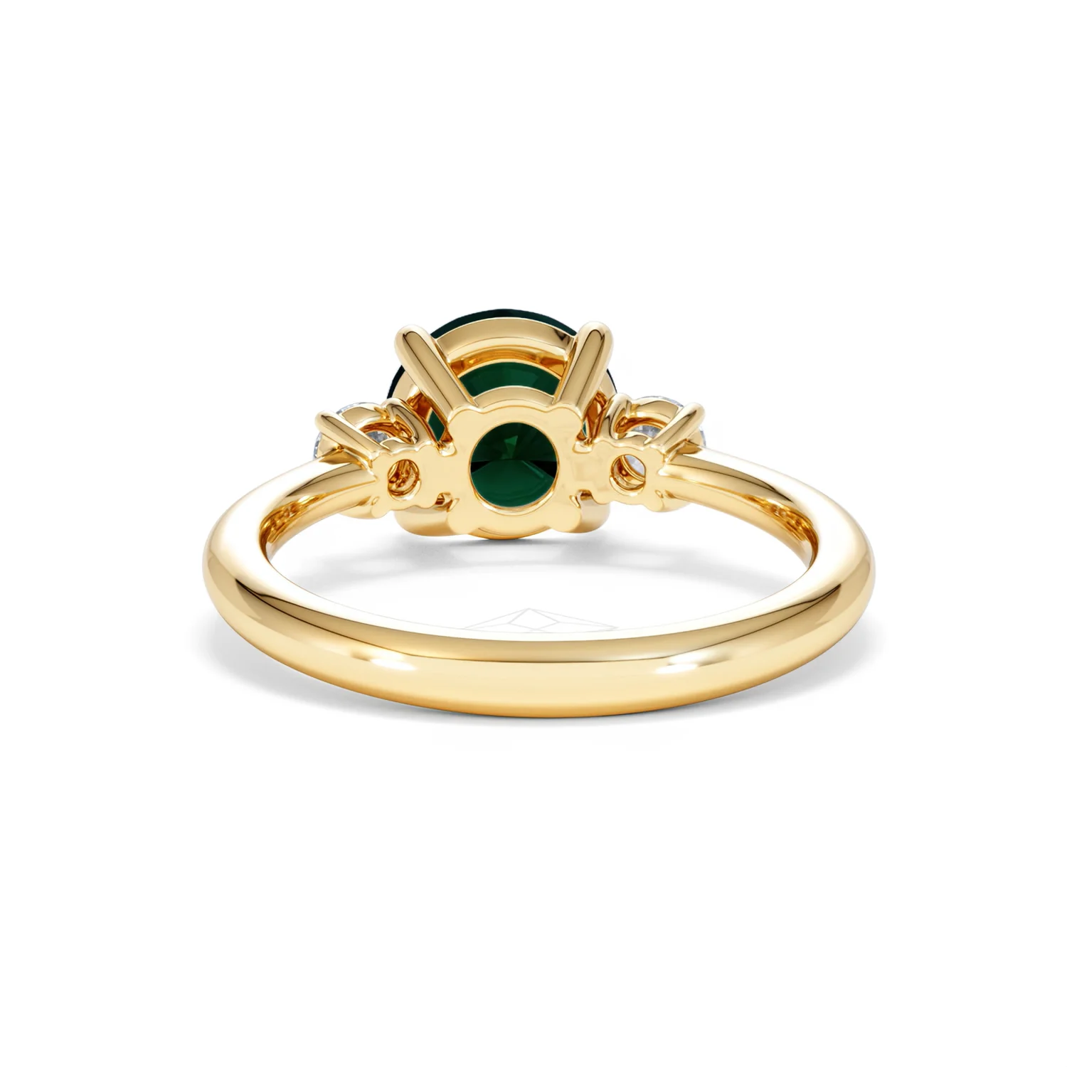 Solene 2.00ct Round Cut Lab Emerald and Lab Diamond 3 Stone Engagement Ring in 18K Yellow Gold - Image 50
