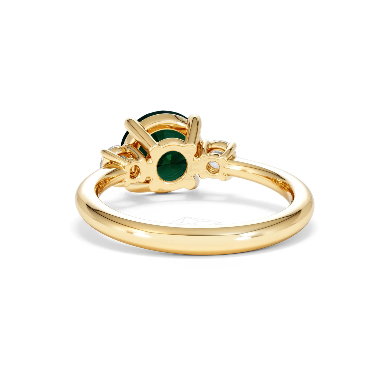 Solene 2.00ct Round Cut Lab Emerald and Lab Diamond 3 Stone Engagement Ring in 18K Yellow Gold - Image 52