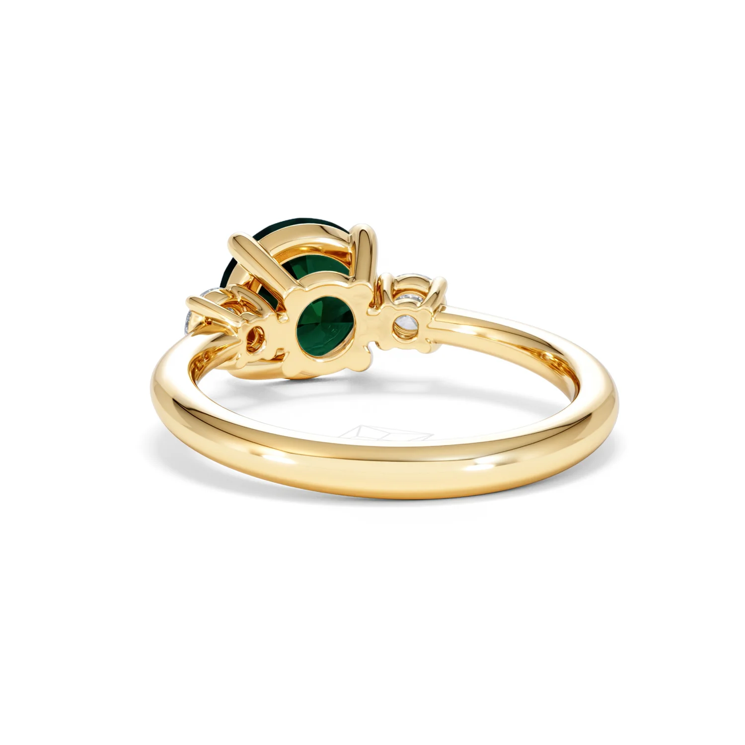 Solene 2.00ct Round Cut Lab Emerald and Lab Diamond 3 Stone Engagement Ring in 18K Yellow Gold - Image 53