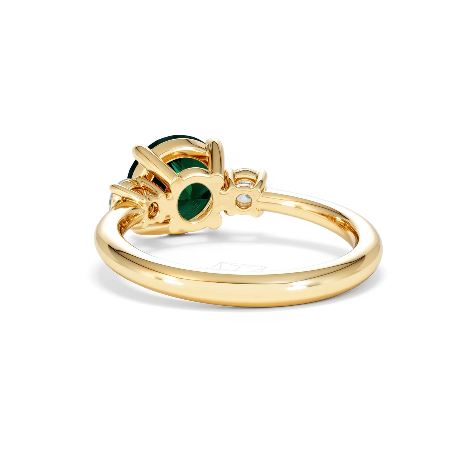 Solene 2.00ct Round Cut Lab Emerald and Lab Diamond 3 Stone Engagement Ring in 18K Yellow Gold - Image 54