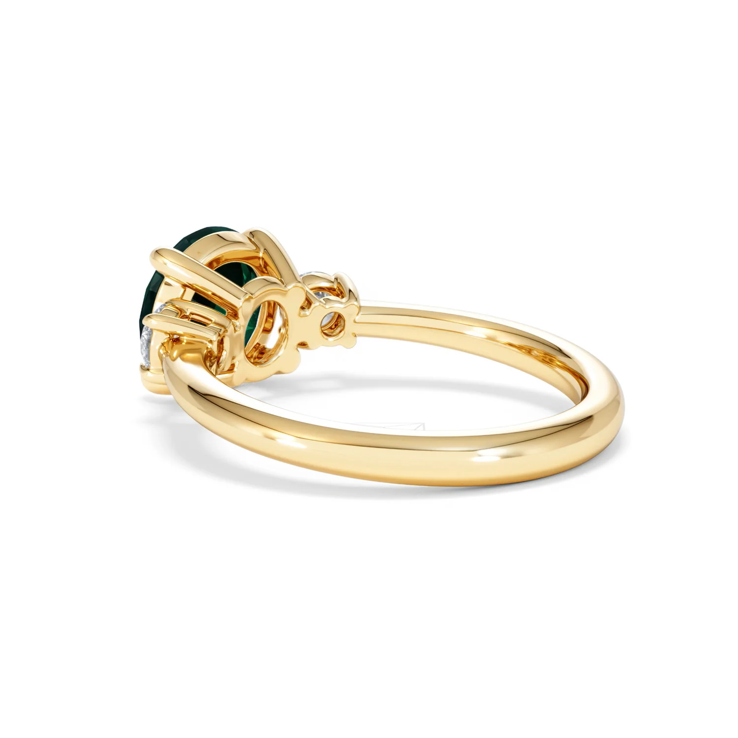 Solene 2.00ct Round Cut Lab Emerald and Lab Diamond 3 Stone Engagement Ring in 18K Yellow Gold - Image 59
