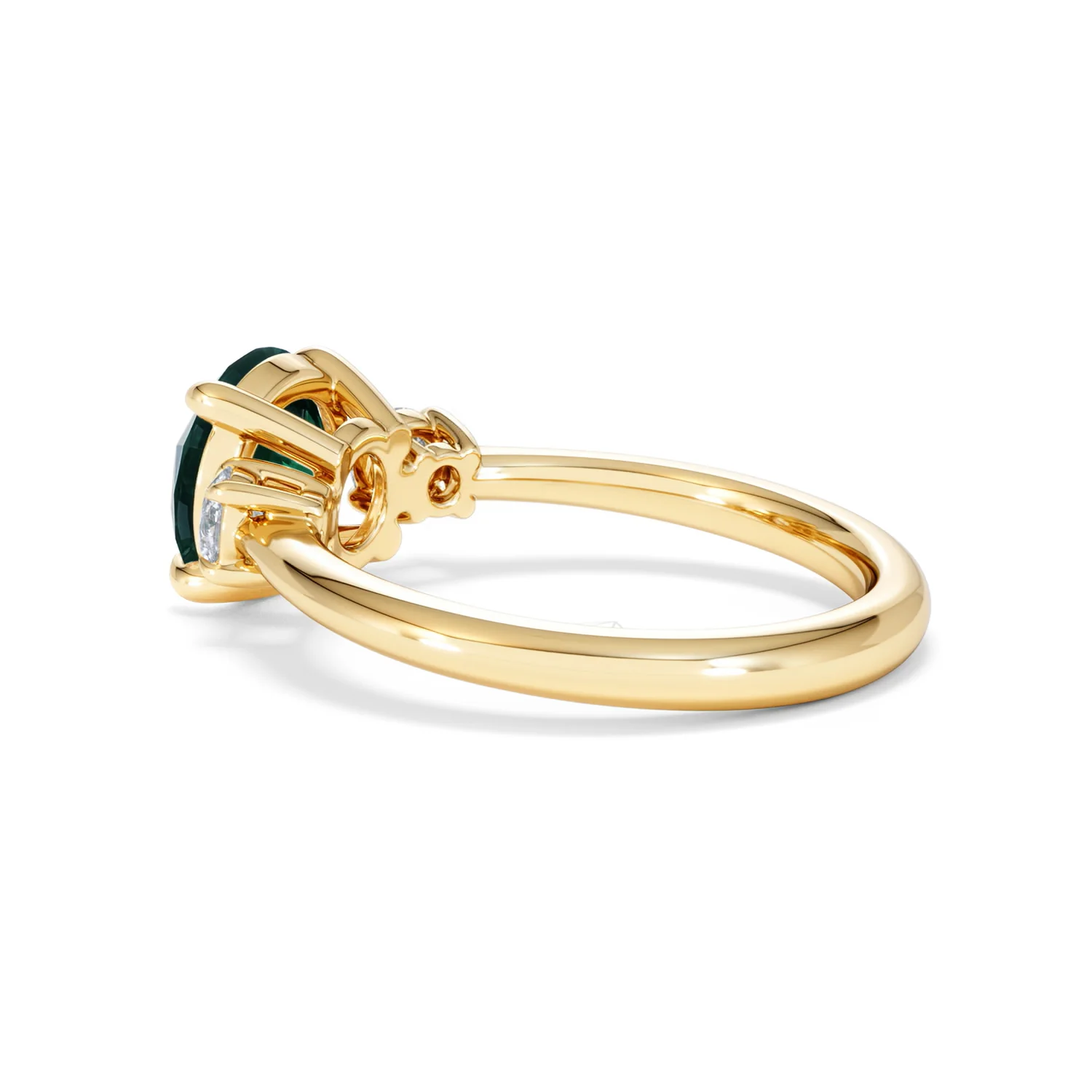 Solene 2.00ct Round Cut Lab Emerald and Lab Diamond 3 Stone Engagement Ring in 18K Yellow Gold - Image 62