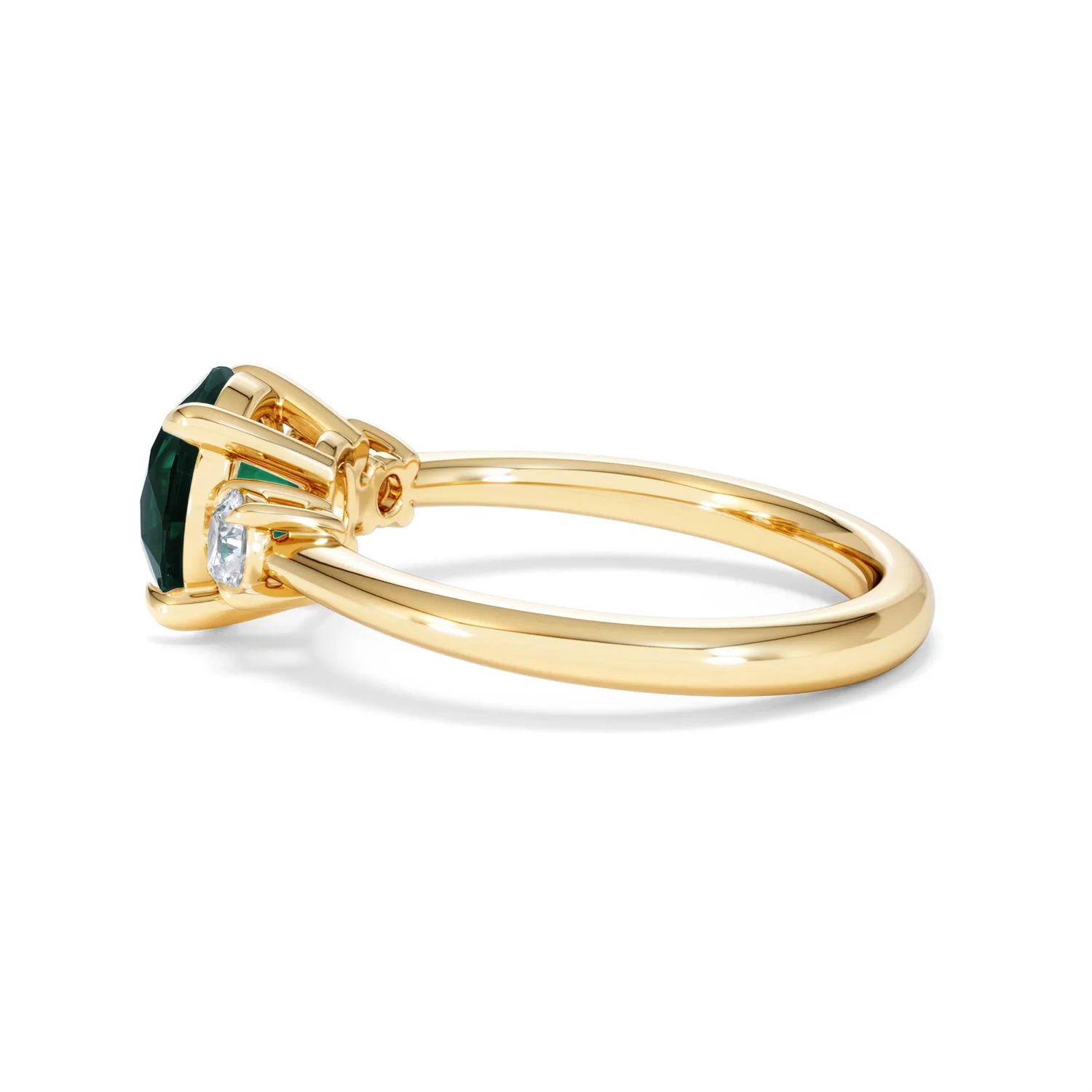 Solene 2.00ct Round Cut Lab Emerald and Lab Diamond 3 Stone Engagement Ring in 18K Yellow Gold - Image 66