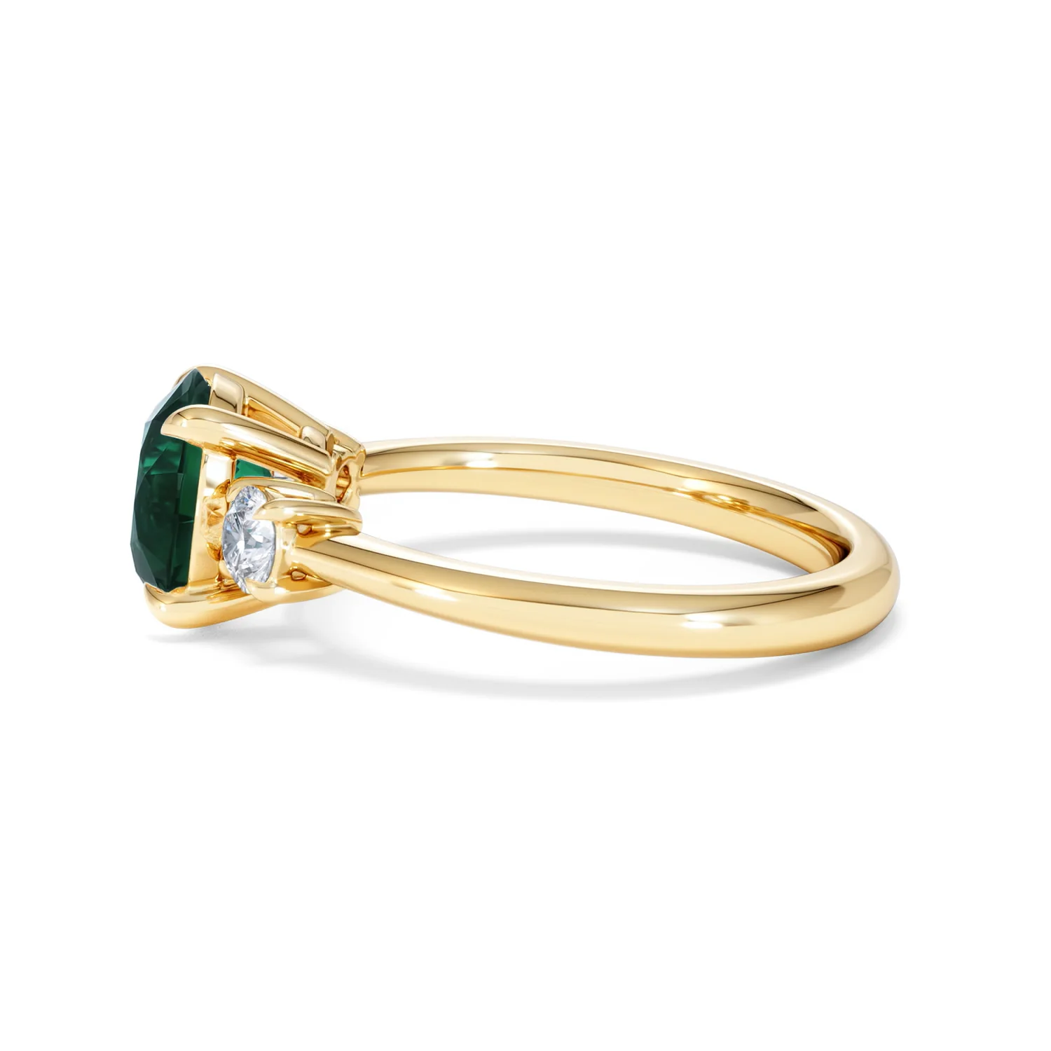 Solene 2.00ct Round Cut Lab Emerald and Lab Diamond 3 Stone Engagement Ring in 18K Yellow Gold - Image 69