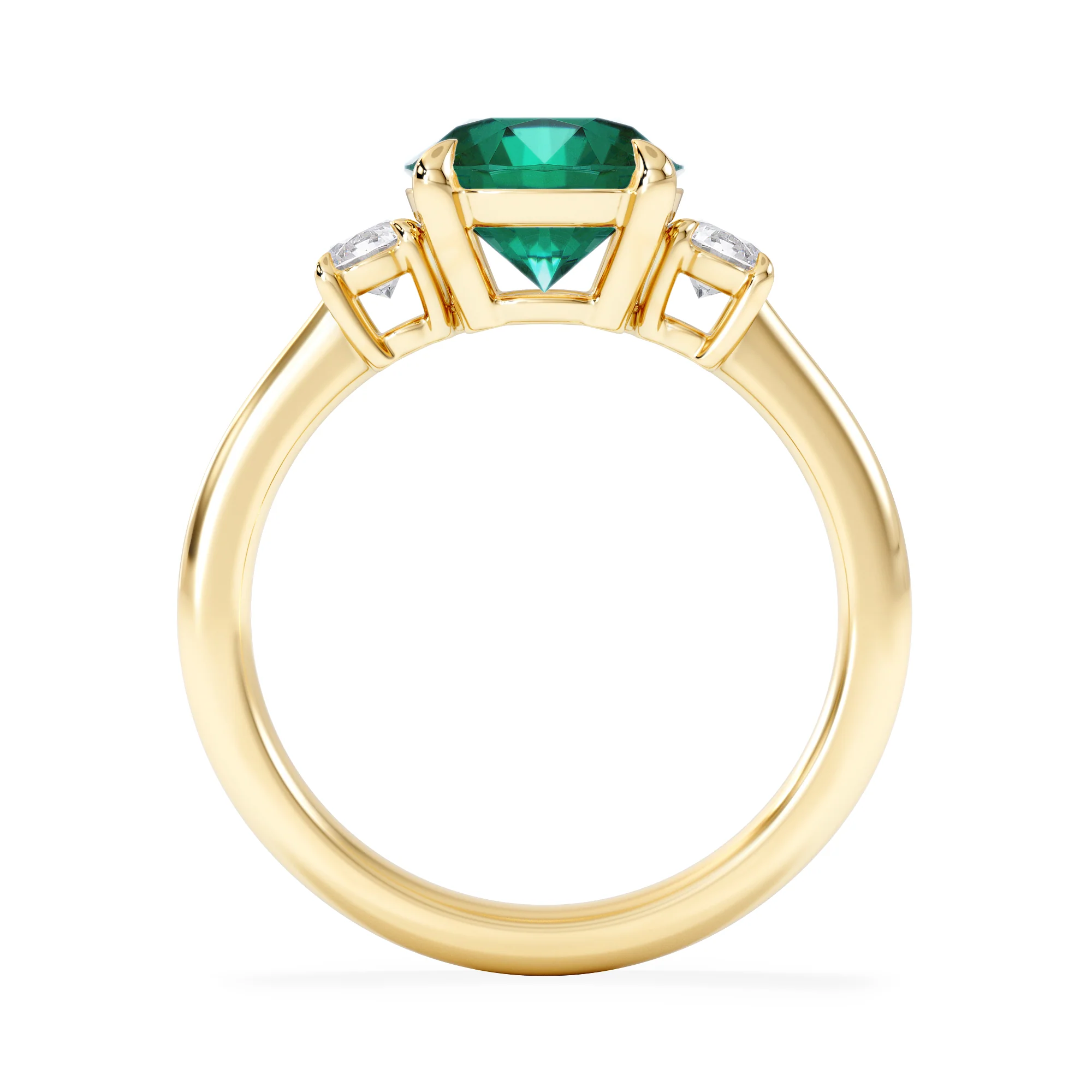 Solene 2.00ct Round Cut Lab Emerald and Lab Diamond 3 Stone Engagement Ring in 18K Yellow Gold - Image 7