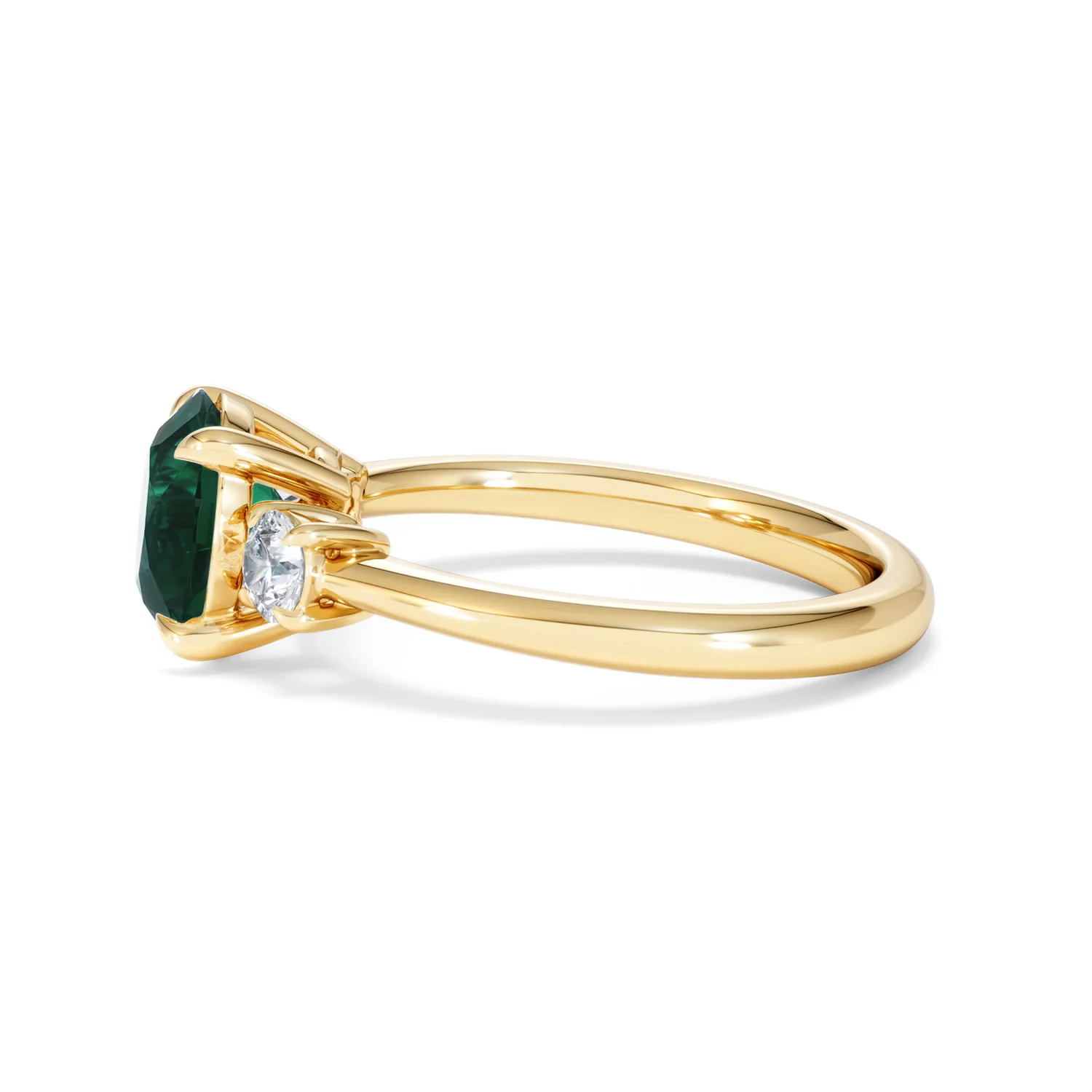 Solene 2.00ct Round Cut Lab Emerald and Lab Diamond 3 Stone Engagement Ring in 18K Yellow Gold - Image 70