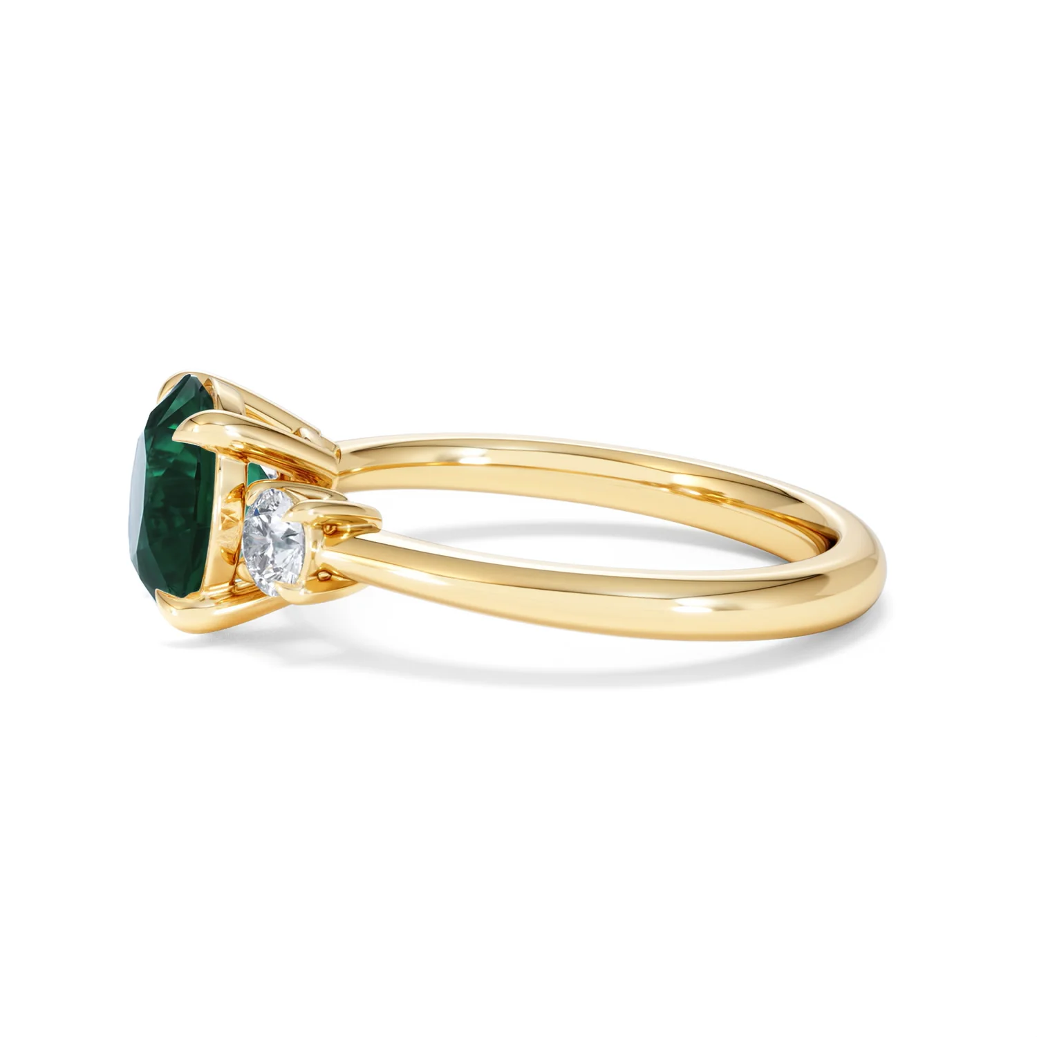 Solene 2.00ct Round Cut Lab Emerald and Lab Diamond 3 Stone Engagement Ring in 18K Yellow Gold - Image 71