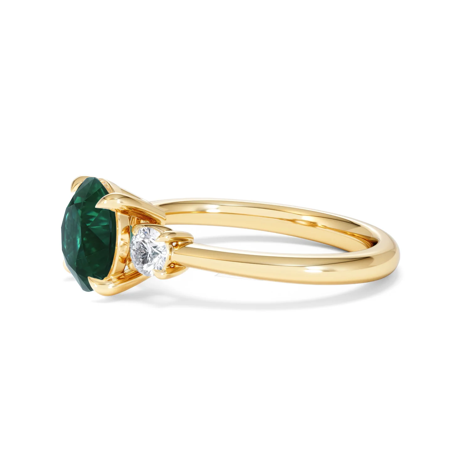 Solene 2.00ct Round Cut Lab Emerald and Lab Diamond 3 Stone Engagement Ring in 18K Yellow Gold - Image 74