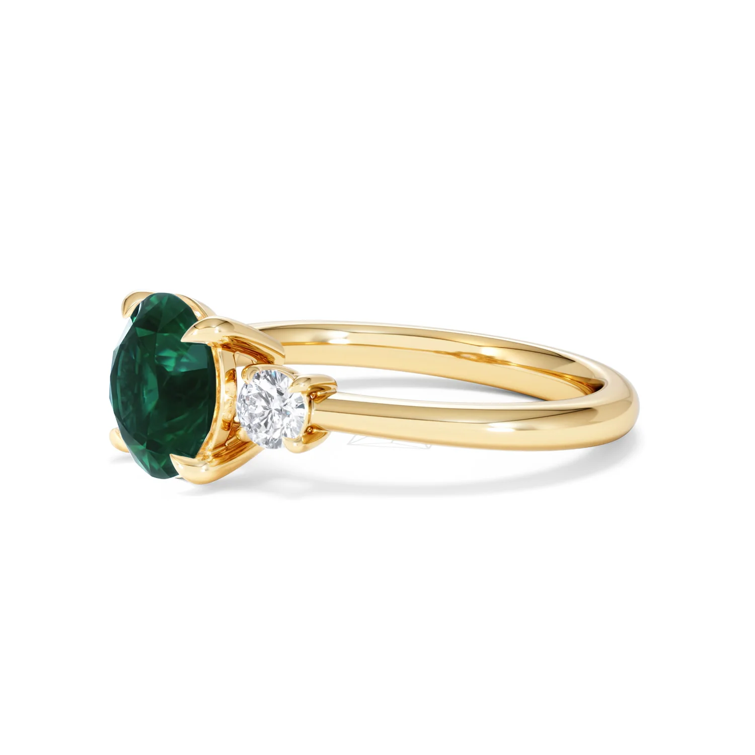 Solene 2.00ct Round Cut Lab Emerald and Lab Diamond 3 Stone Engagement Ring in 18K Yellow Gold - Image 76