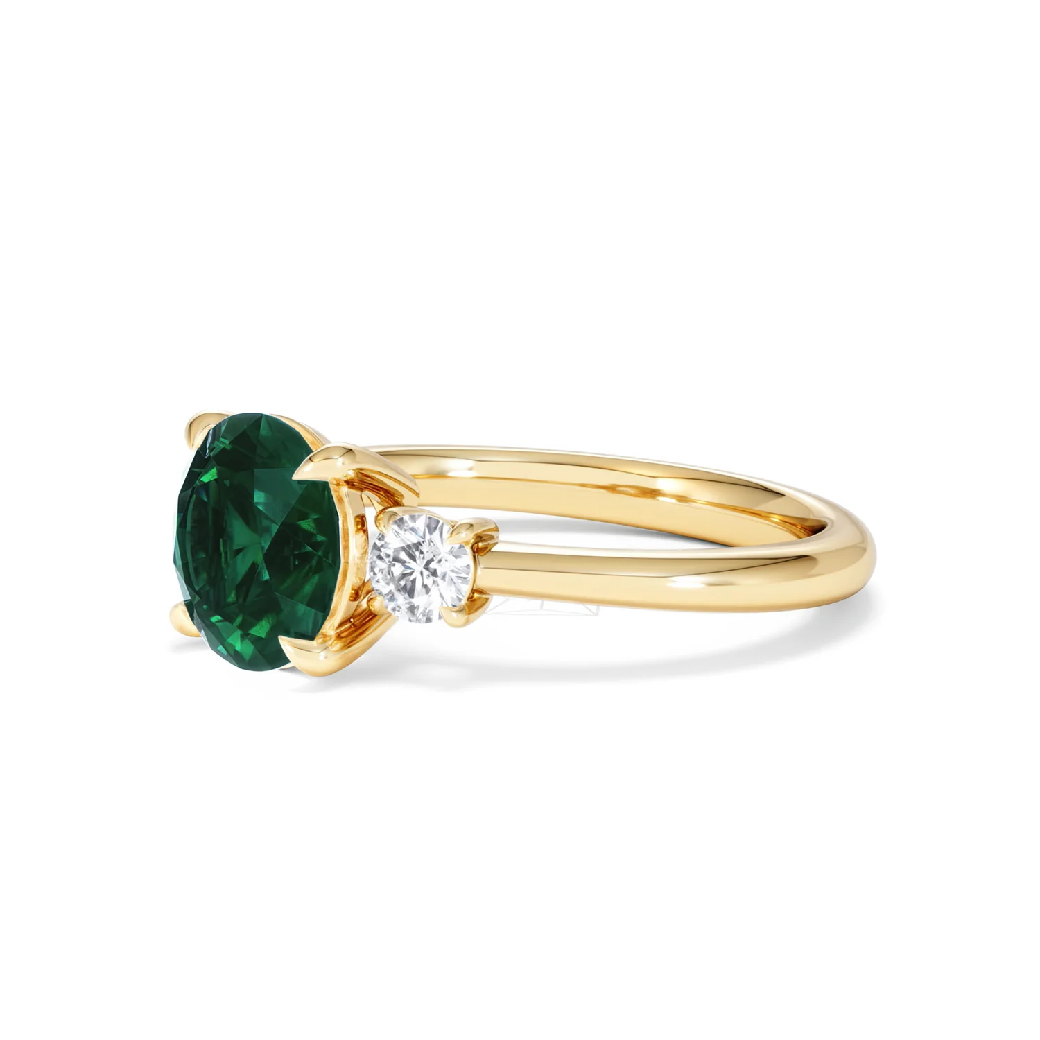 Solene 2.00ct Round Cut Lab Emerald and Lab Diamond 3 Stone Engagement Ring in 18K Yellow Gold - Image 78
