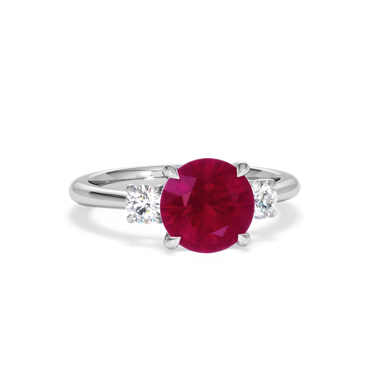 Solene 2.00ct Round Cut Lab Ruby and Lab Diamond 3 Stone Engagement Ring in 18K White Gold - Image 11