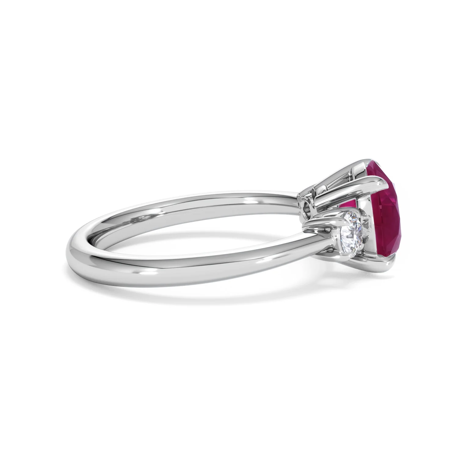 Solene 2.00ct Round Cut Lab Ruby and Lab Diamond 3 Stone Engagement Ring in 18K White Gold - Image 29