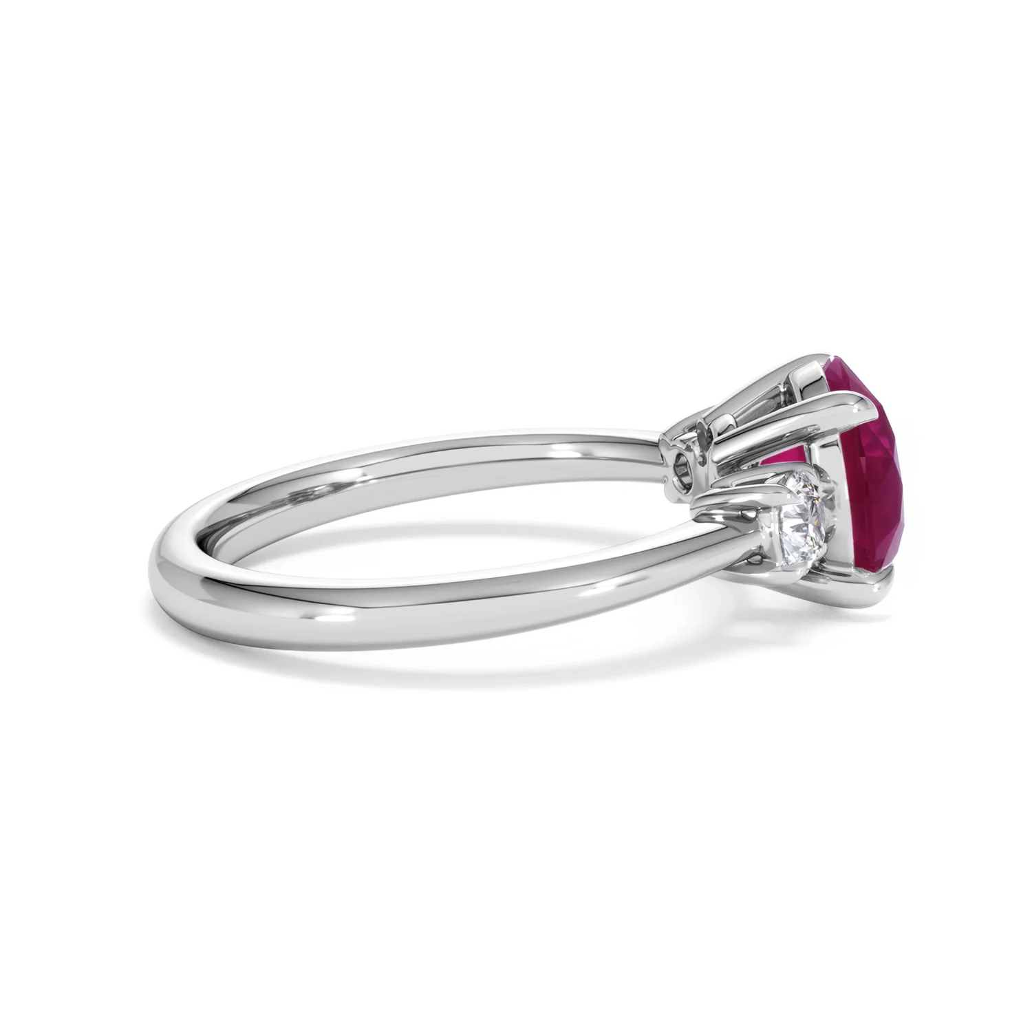 Solene 2.00ct Round Cut Lab Ruby and Lab Diamond 3 Stone Engagement Ring in 18K White Gold - Image 30
