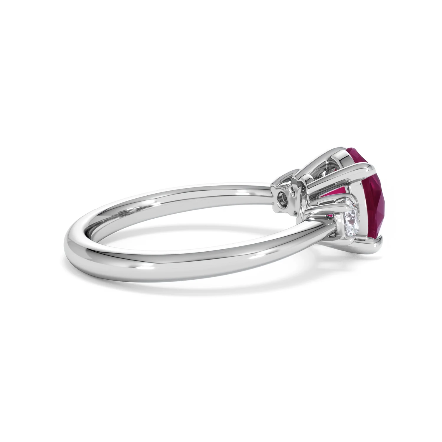 Solene 2.00ct Round Cut Lab Ruby and Lab Diamond 3 Stone Engagement Ring in 18K White Gold - Image 32