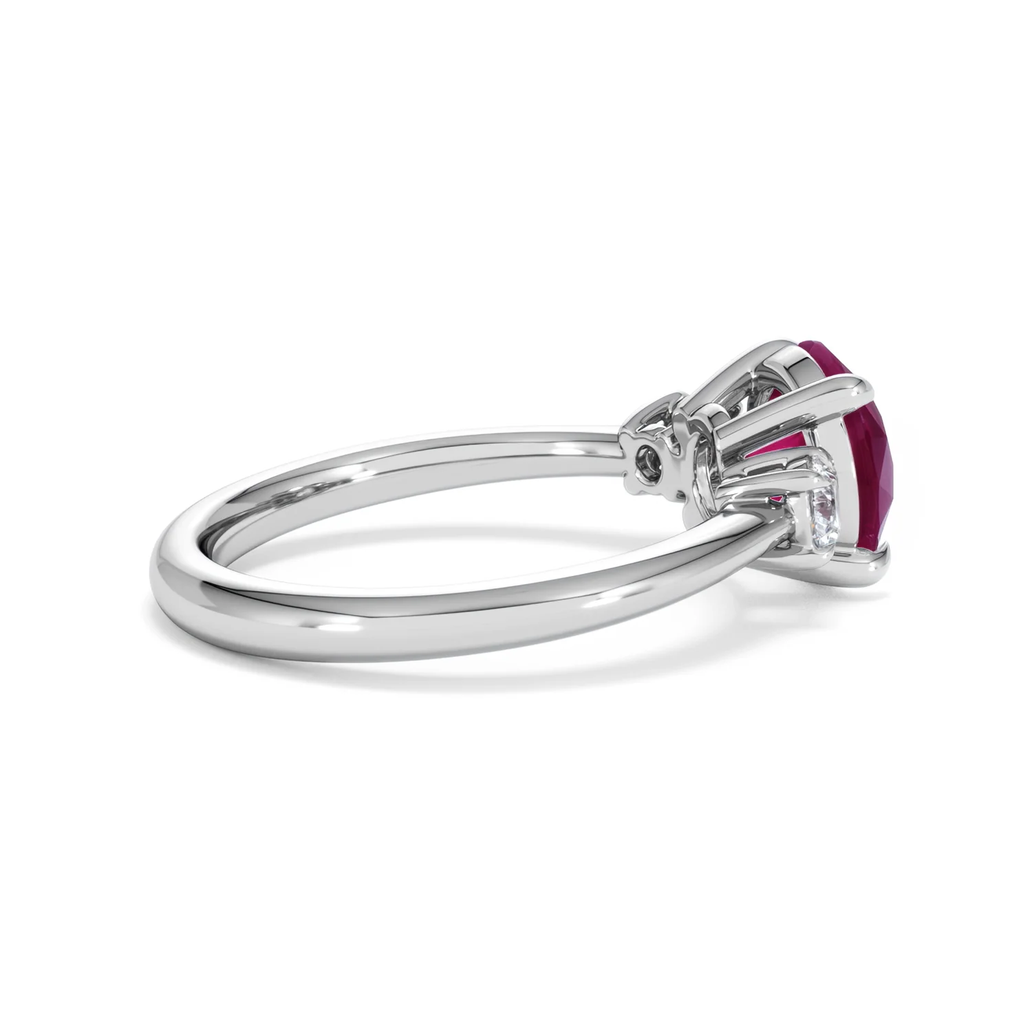 Solene 2.00ct Round Cut Lab Ruby and Lab Diamond 3 Stone Engagement Ring in 18K White Gold - Image 33