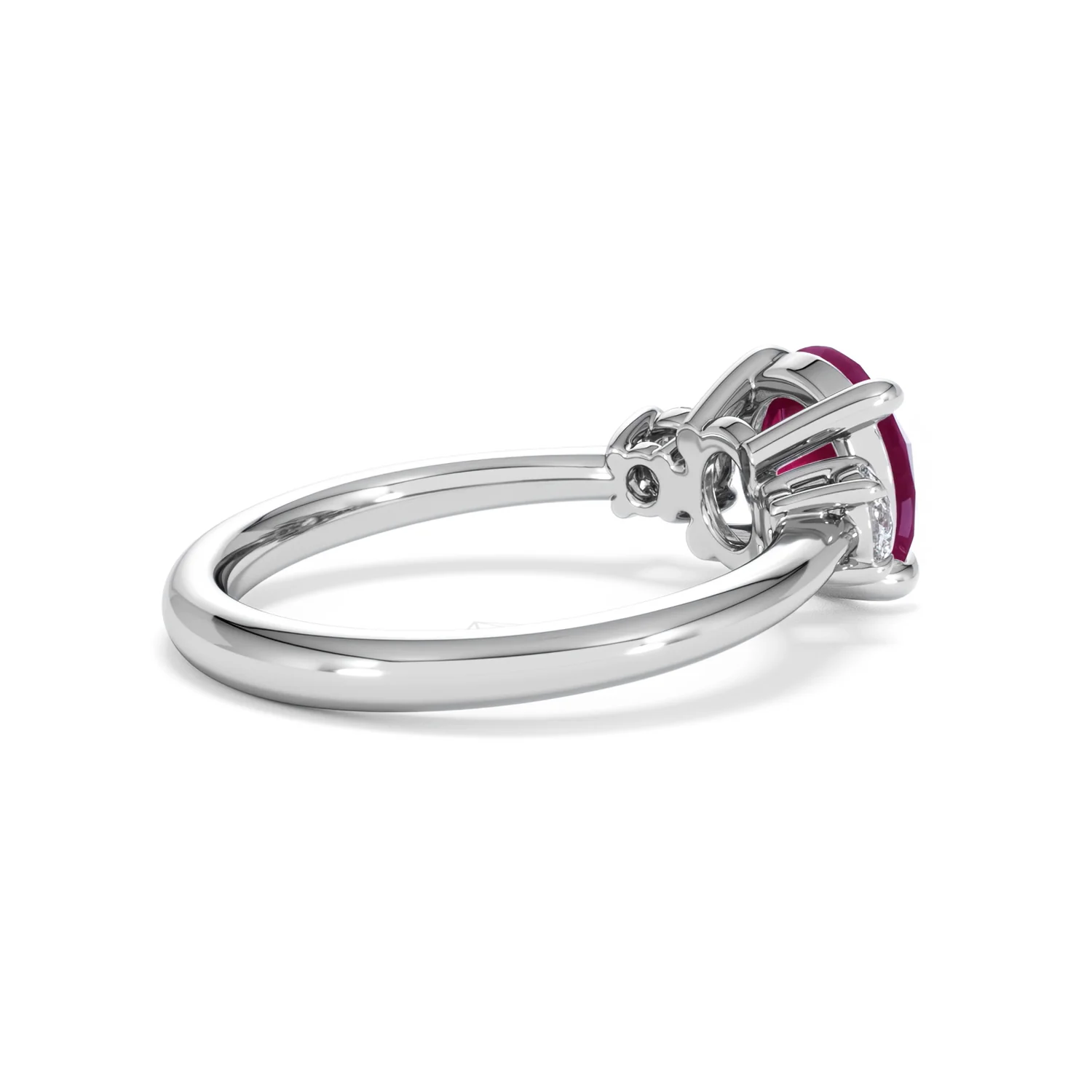 Solene 2.00ct Round Cut Lab Ruby and Lab Diamond 3 Stone Engagement Ring in 18K White Gold - Image 36