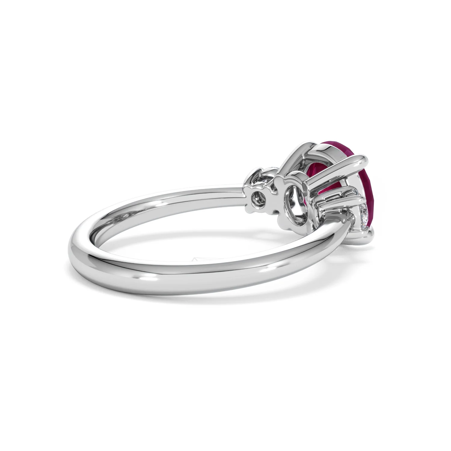 Solene 2.00ct Round Cut Lab Ruby and Lab Diamond 3 Stone Engagement Ring in 18K White Gold - Image 37