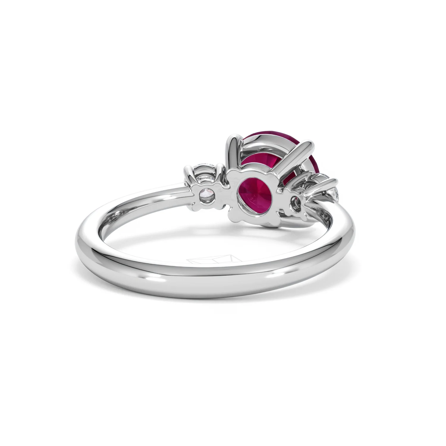 Solene 2.00ct Round Cut Lab Ruby and Lab Diamond 3 Stone Engagement Ring in 18K White Gold - Image 44