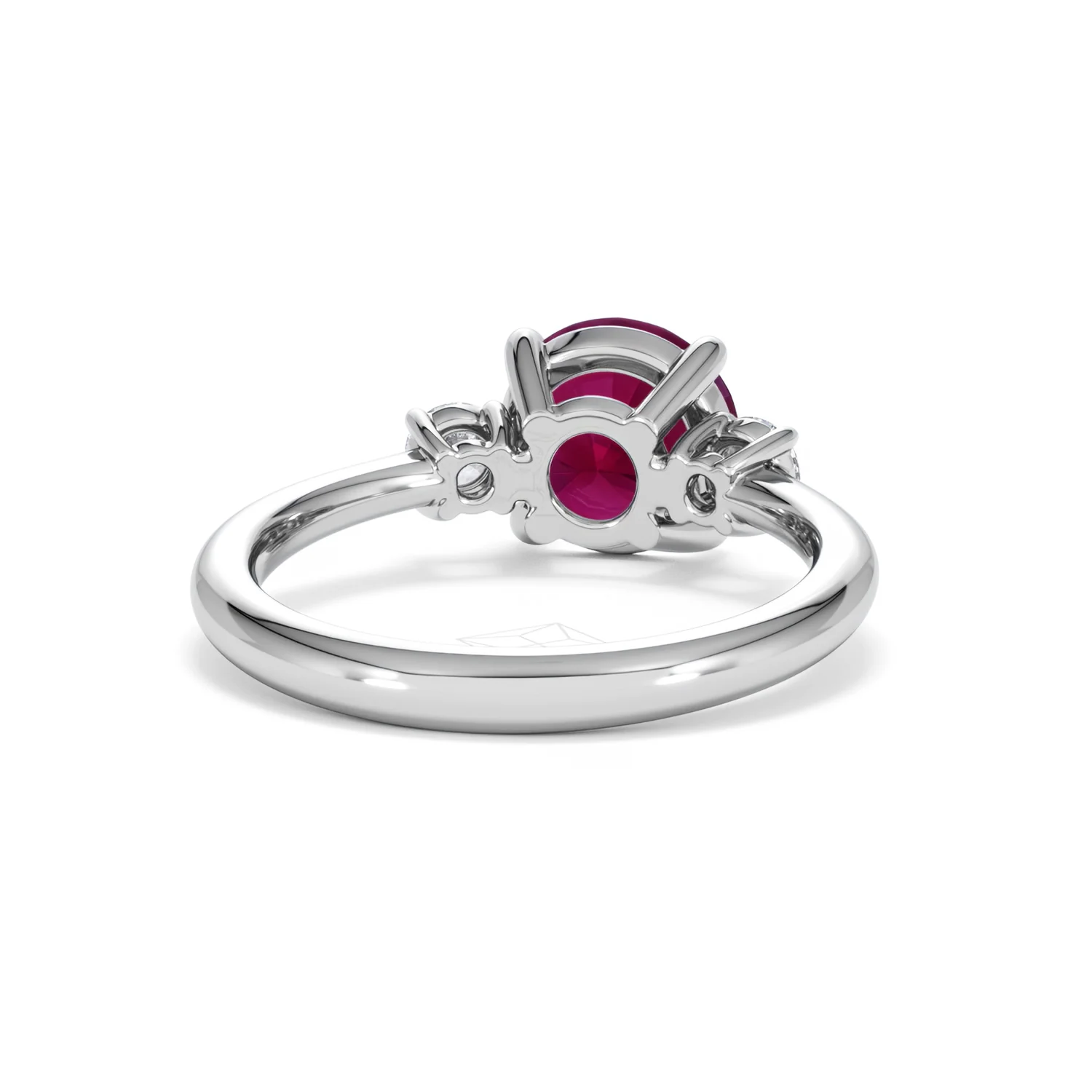 Solene 2.00ct Round Cut Lab Ruby and Lab Diamond 3 Stone Engagement Ring in 18K White Gold - Image 46